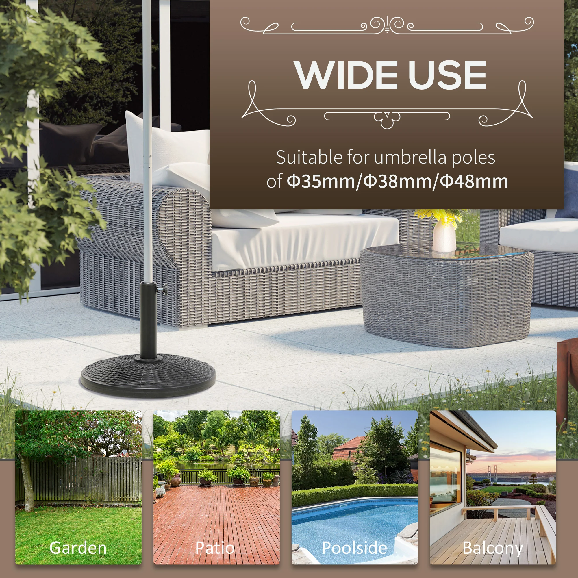 Outsunny 11.5kg Patio Weighted Umbrella Base Parasol Holder Outdoor Stand - Image 6