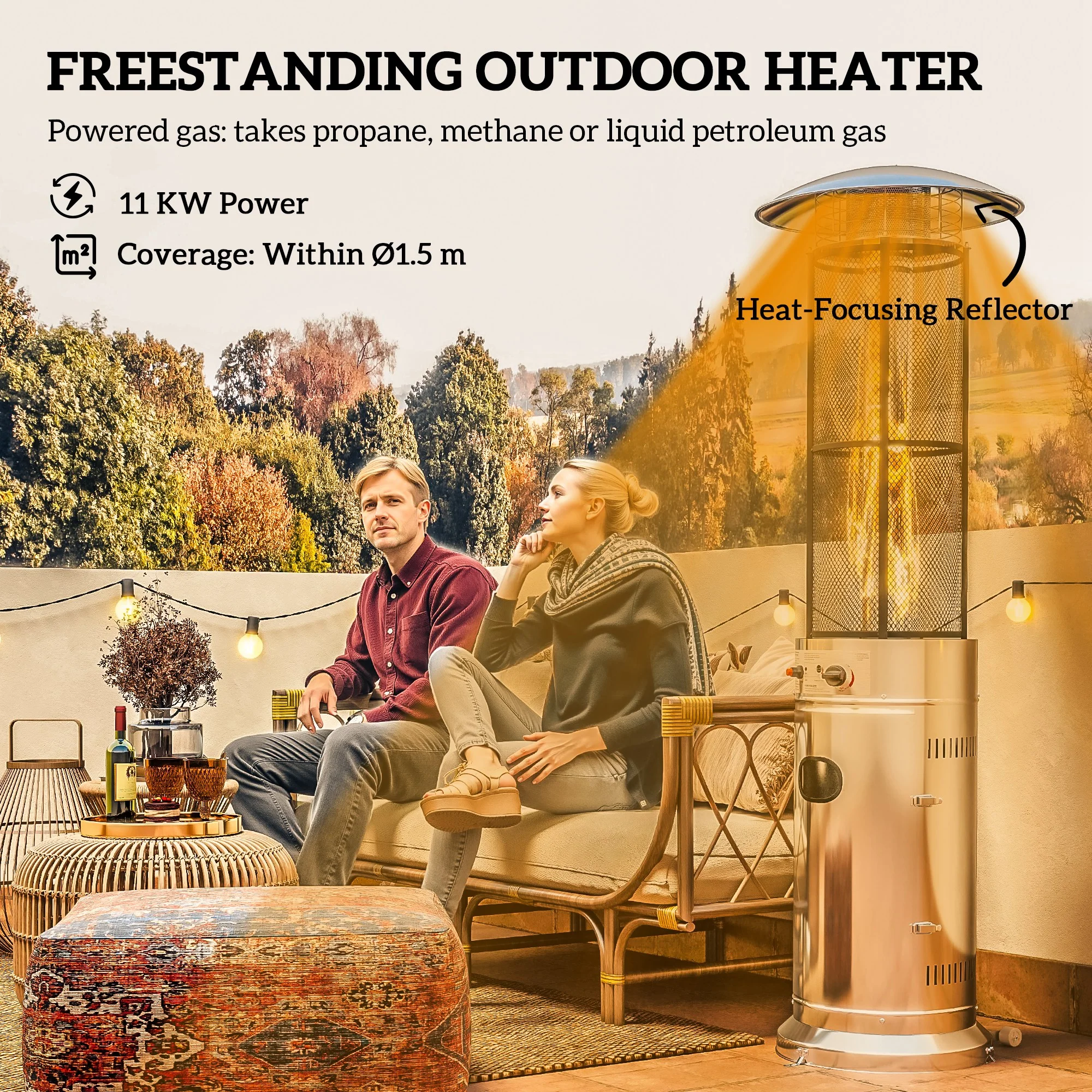 Outsunny 11 KW Patio Heater, Propane Heater with Tip-Over Switch, Silver - Image 3