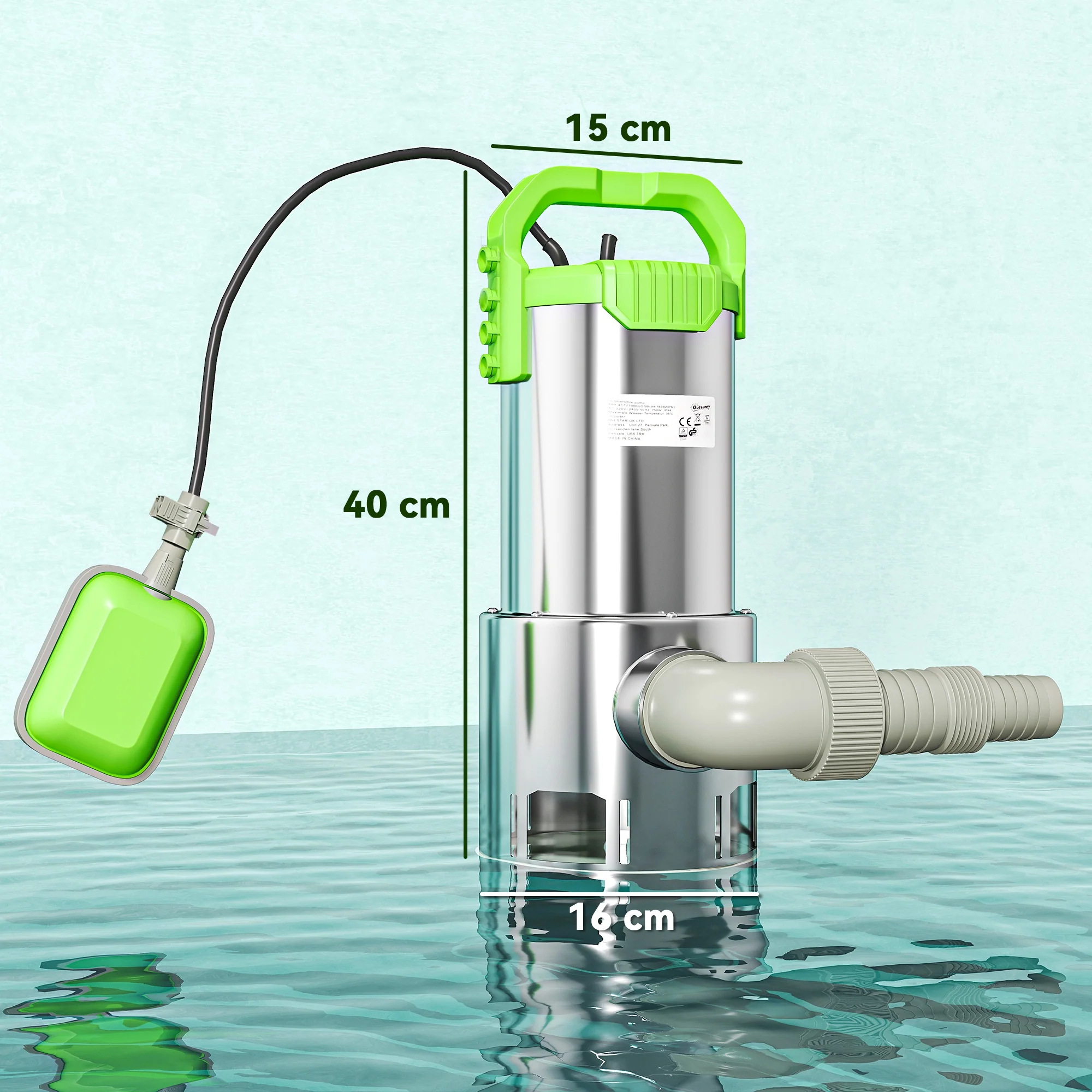 Outsunny 1100W Water Pump With Float Switch, 18500L/H Electric Sump Pump - Image 5