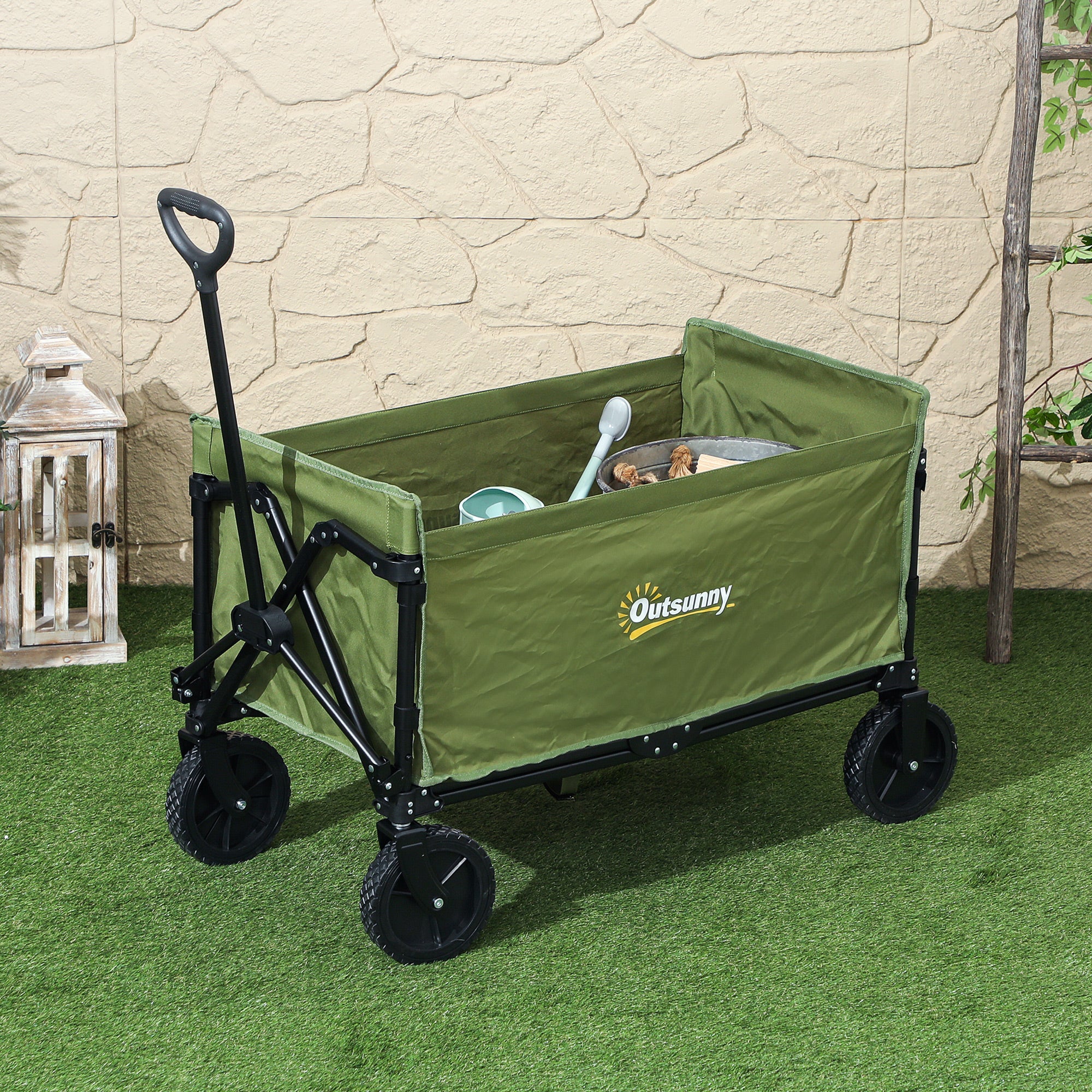 Outsunny 120L Folding Collapsible Wagon With Adjustable Handle, Grey - Image 11
