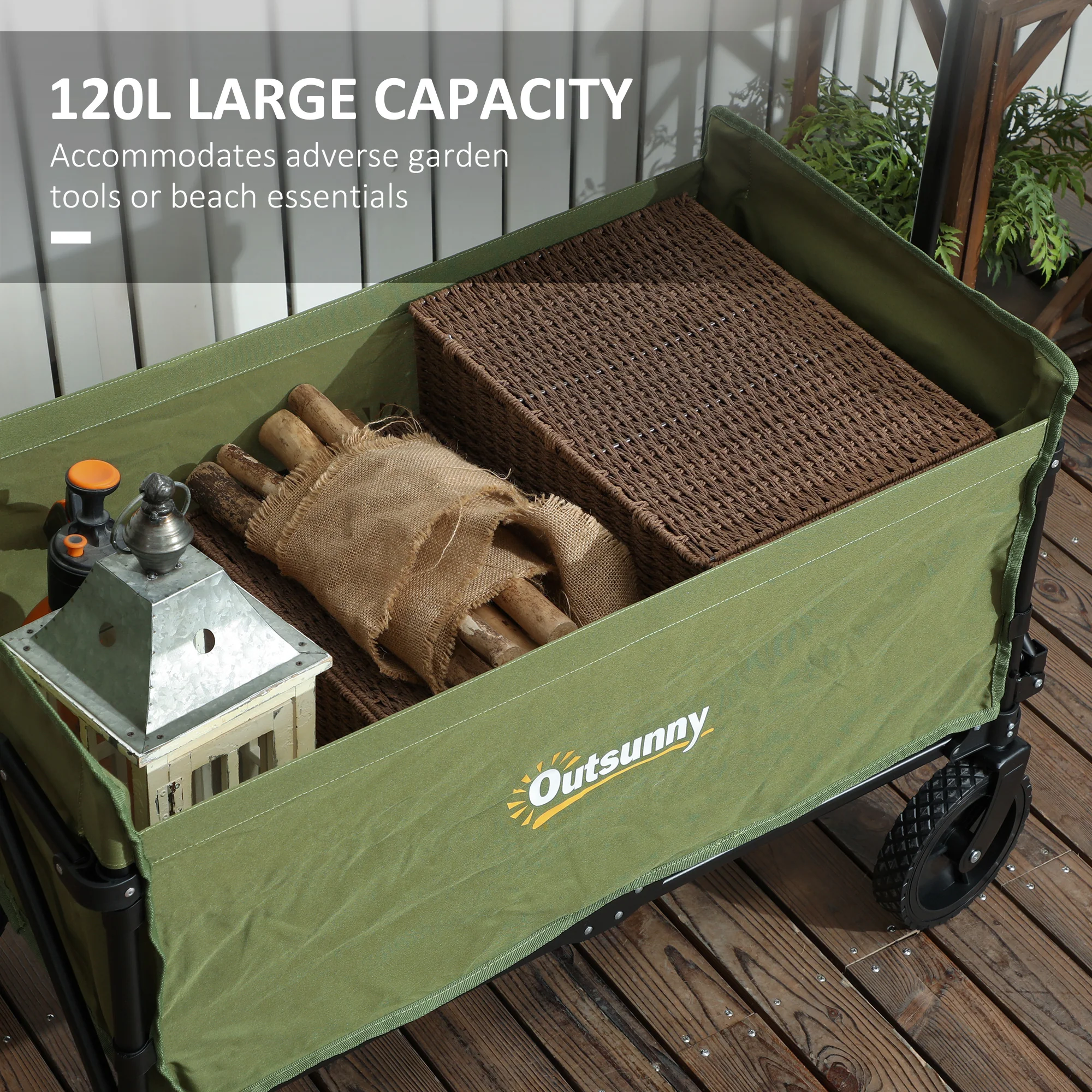 Outsunny 120L Folding Collapsible Wagon With Adjustable Handle, Grey - Image 12