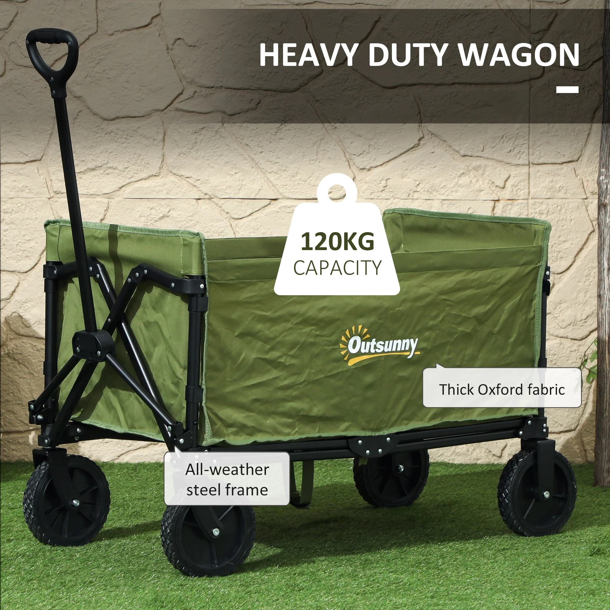 Outsunny 120L Folding Collapsible Wagon With Adjustable Handle, Grey - Image 13
