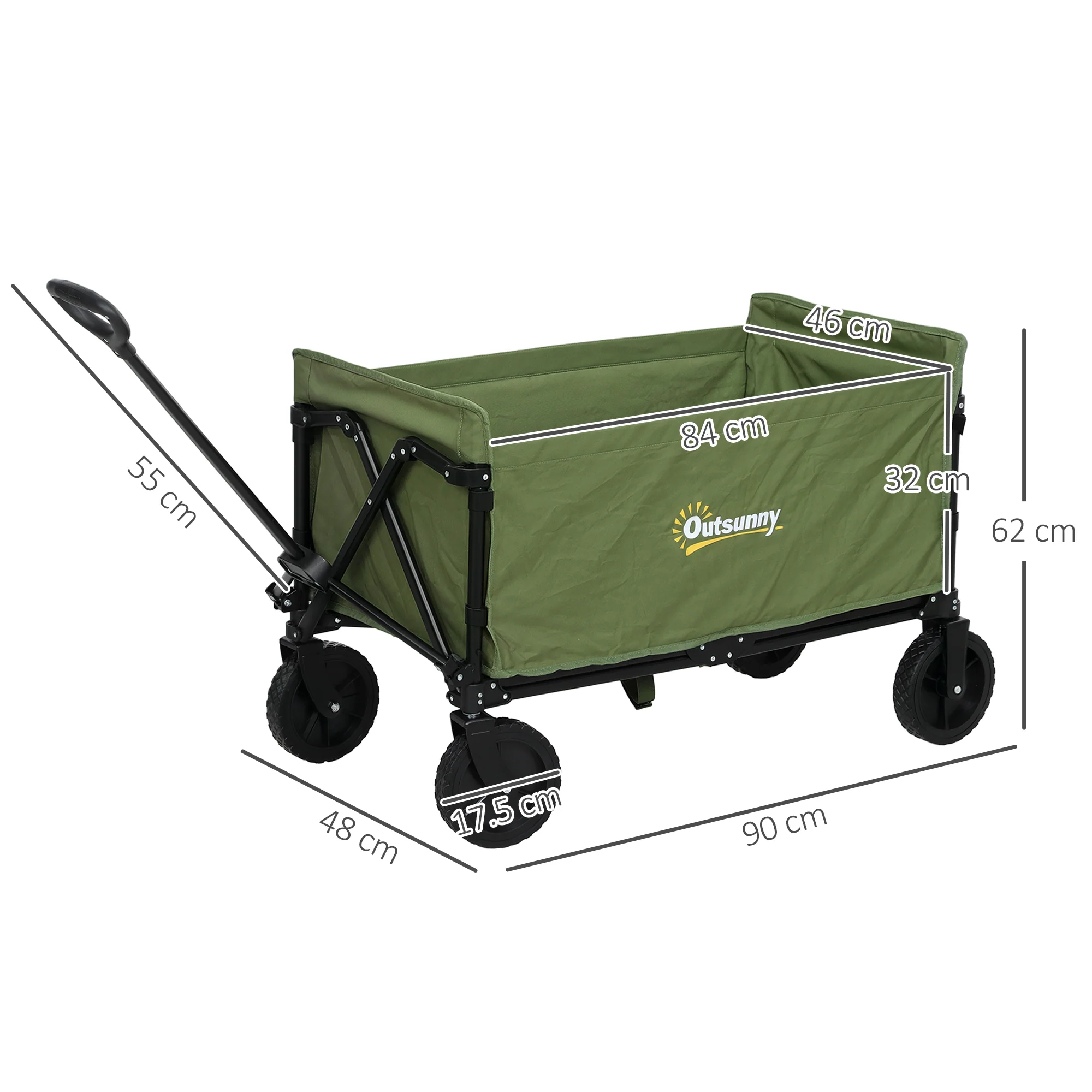 Outsunny 120L Folding Collapsible Wagon With Adjustable Handle, Grey - Image 14