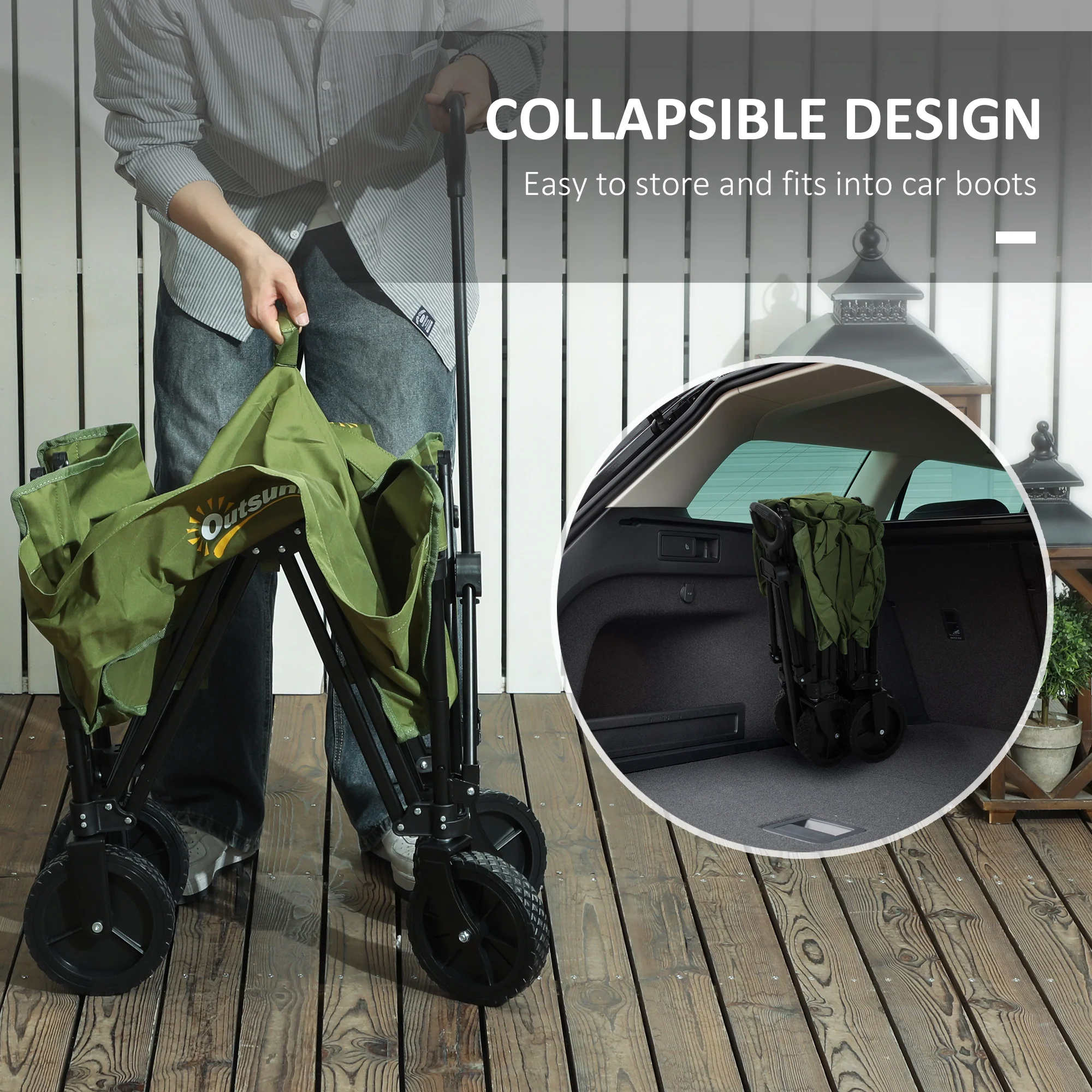 Outsunny 120L Folding Collapsible Wagon With Adjustable Handle, Grey - Image 15