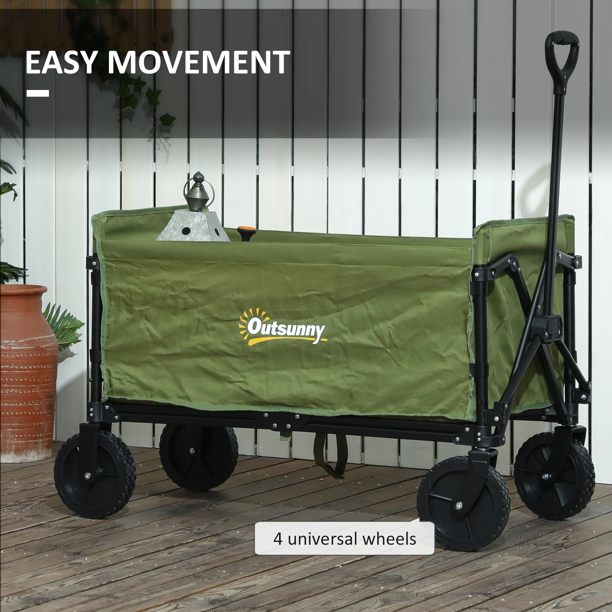 Outsunny 120L Folding Collapsible Wagon With Adjustable Handle, Grey - Image 16