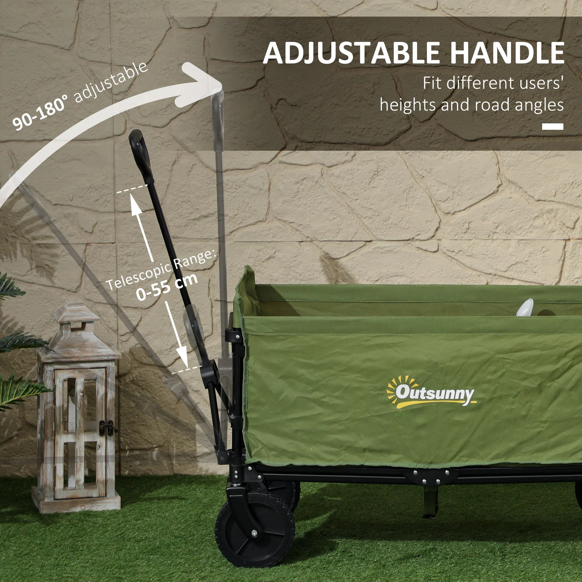 Outsunny 120L Folding Collapsible Wagon With Adjustable Handle, Grey - Image 17