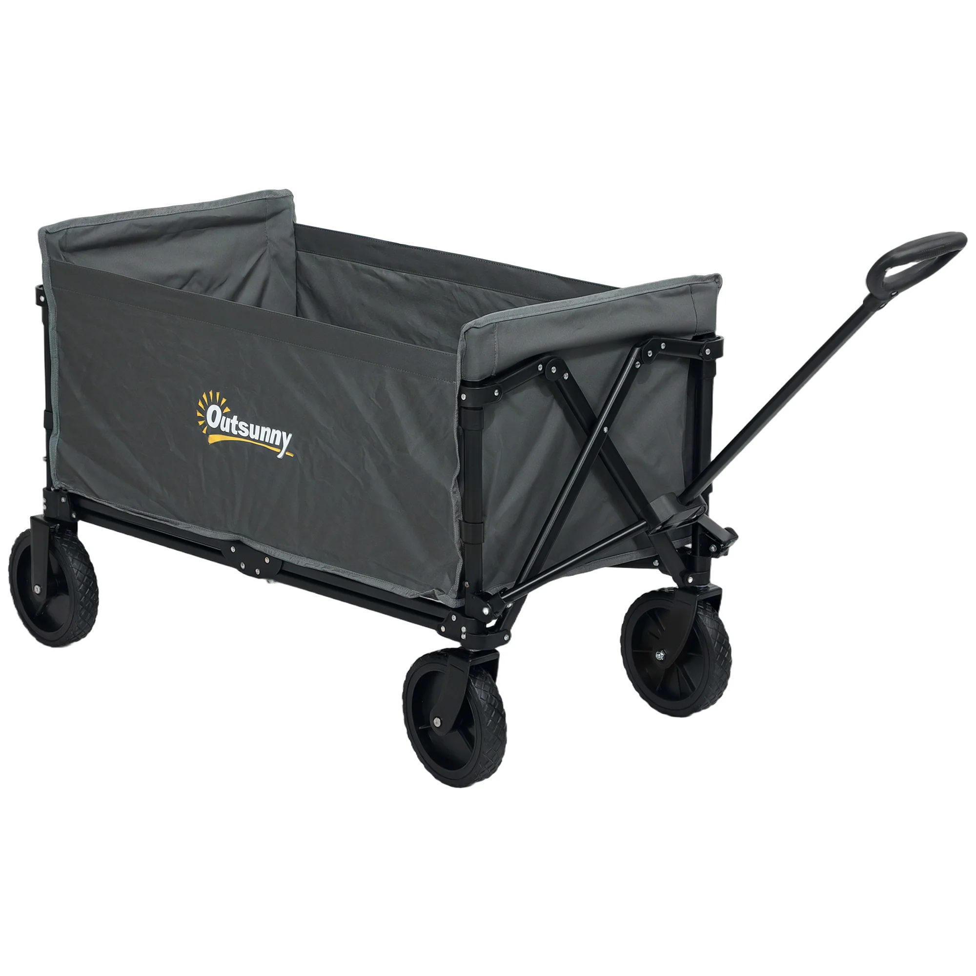Outsunny 120L Folding Collapsible Wagon With Adjustable Handle, Grey - Image 19