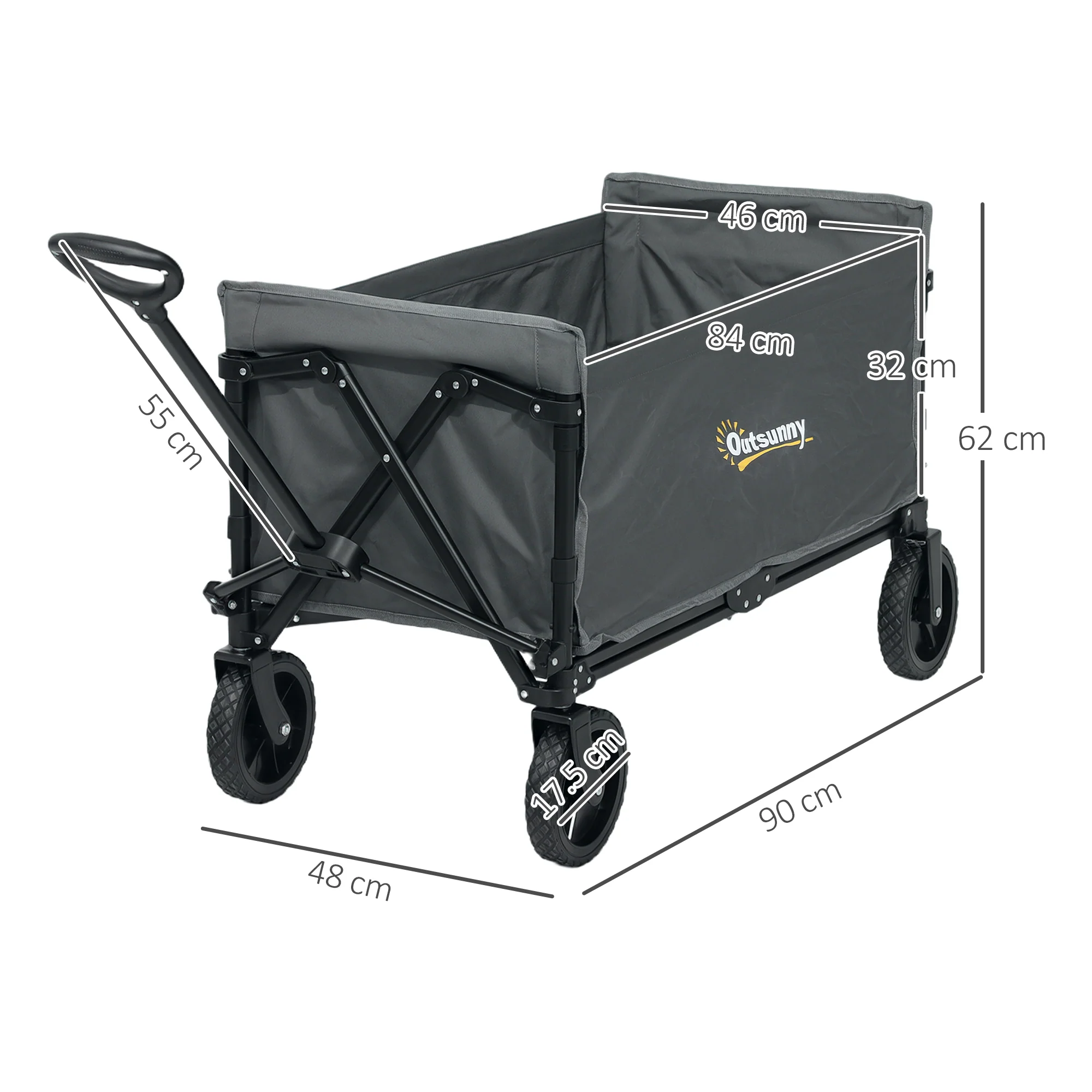 Outsunny 120L Folding Collapsible Wagon With Adjustable Handle, Grey - Image 23