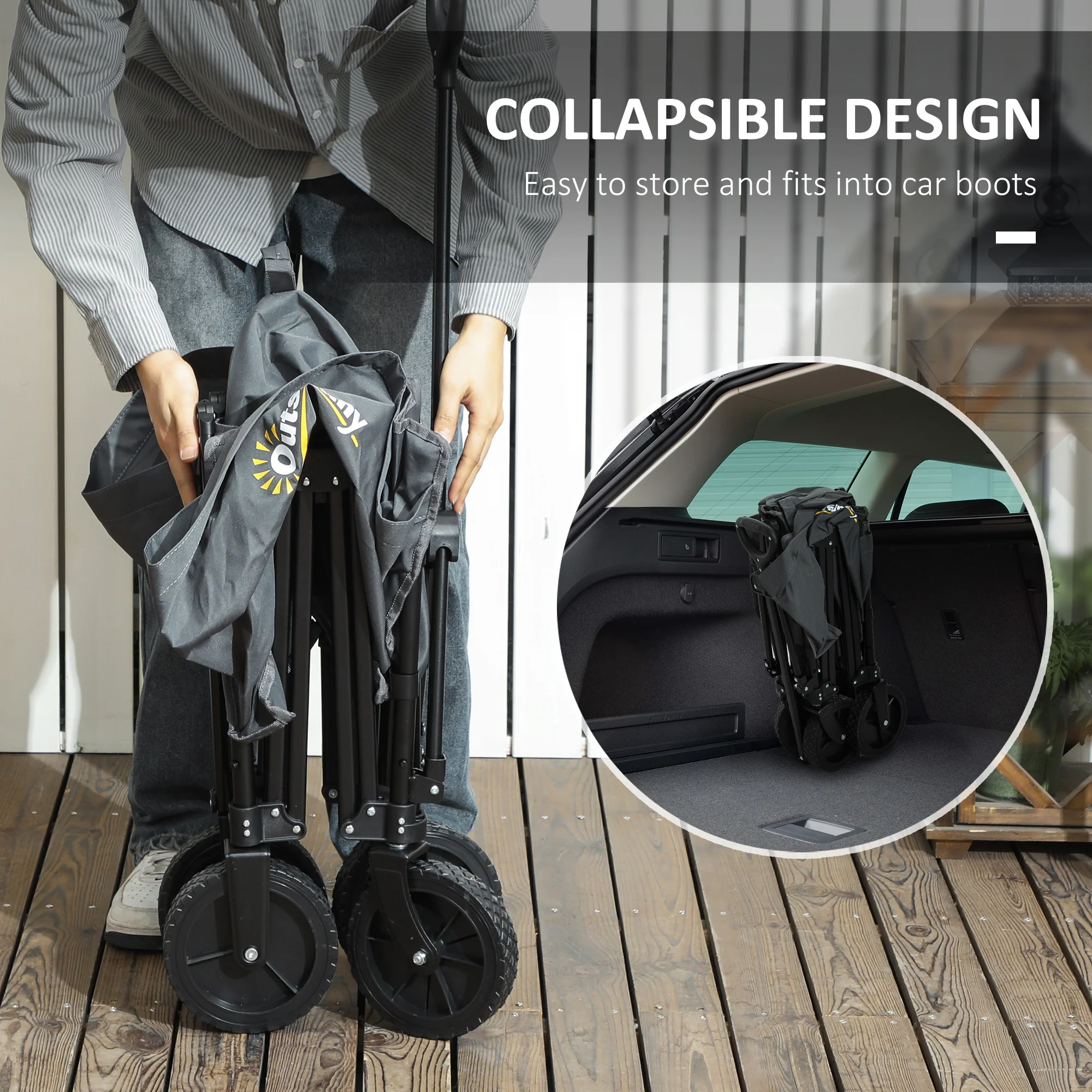 Outsunny 120L Folding Collapsible Wagon With Adjustable Handle, Grey - Image 24