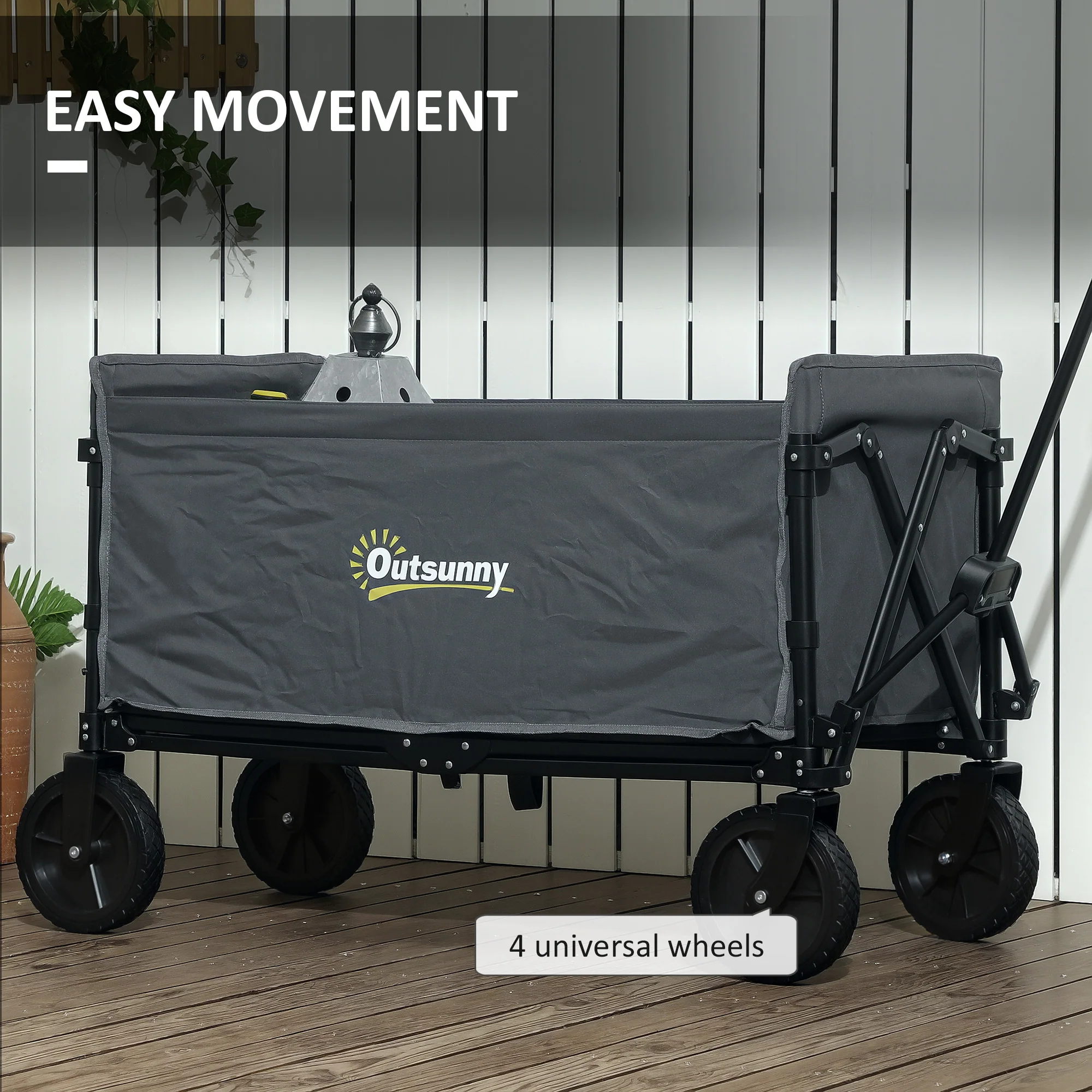 Outsunny 120L Folding Collapsible Wagon With Adjustable Handle, Grey - Image 25