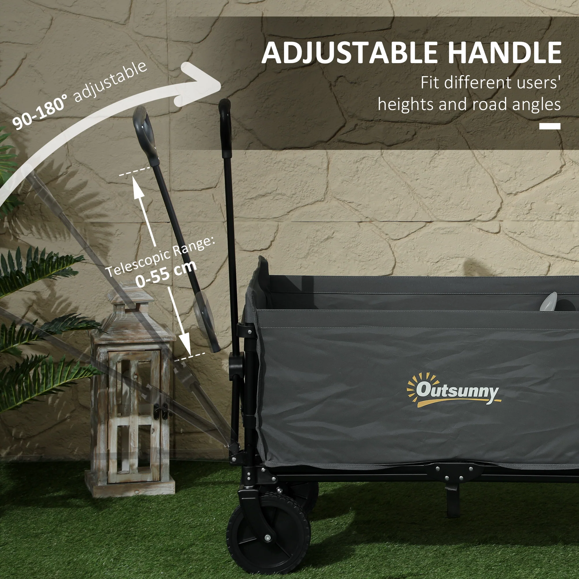 Outsunny 120L Folding Collapsible Wagon With Adjustable Handle, Grey - Image 26