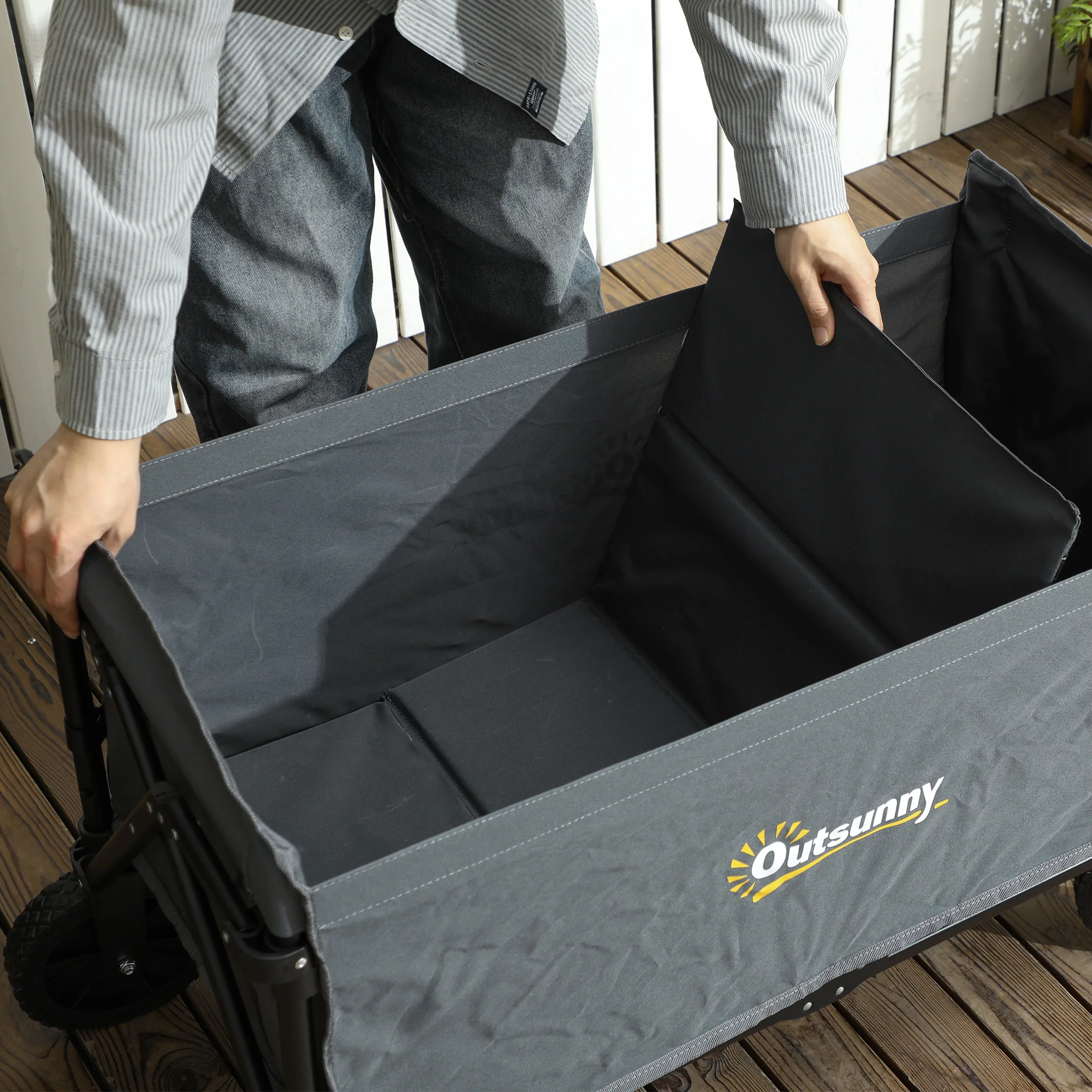 Outsunny 120L Folding Collapsible Wagon With Adjustable Handle, Grey - Image 27