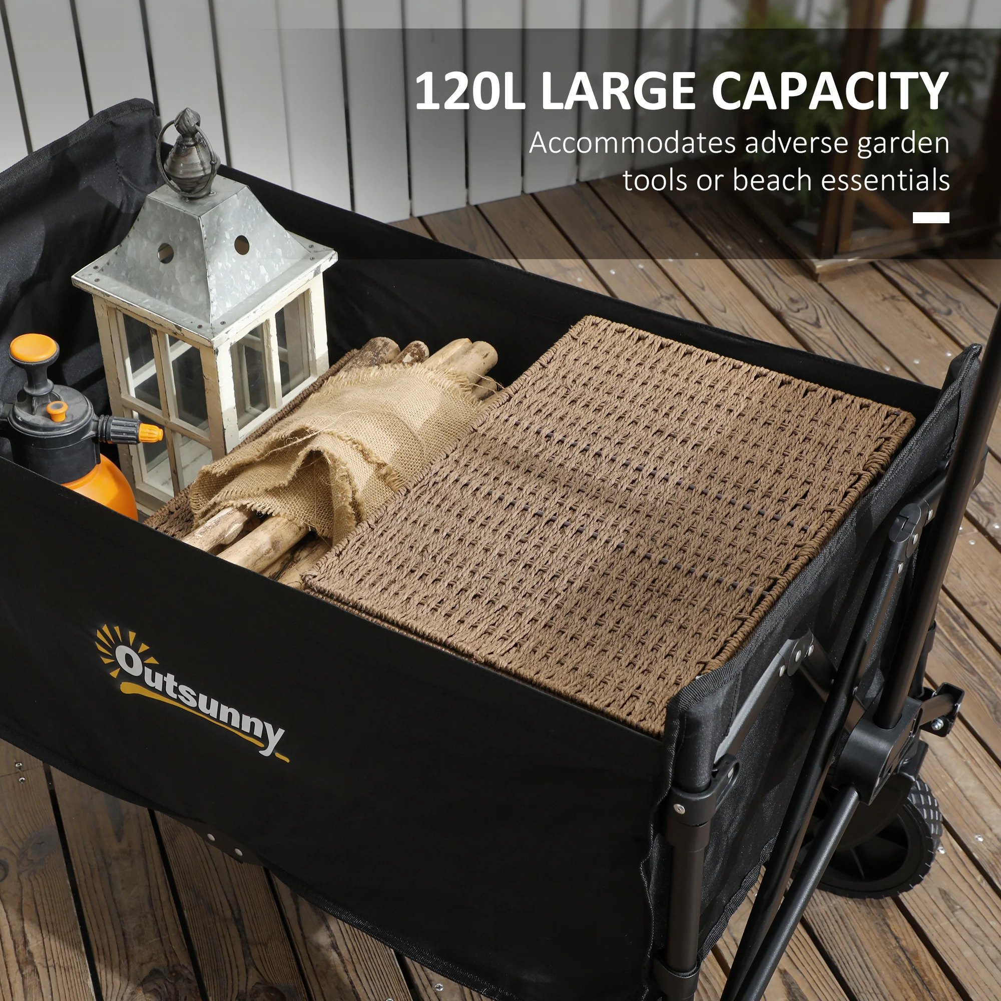 Outsunny 120L Folding Collapsible Wagon With Adjustable Handle, Grey - Image 3