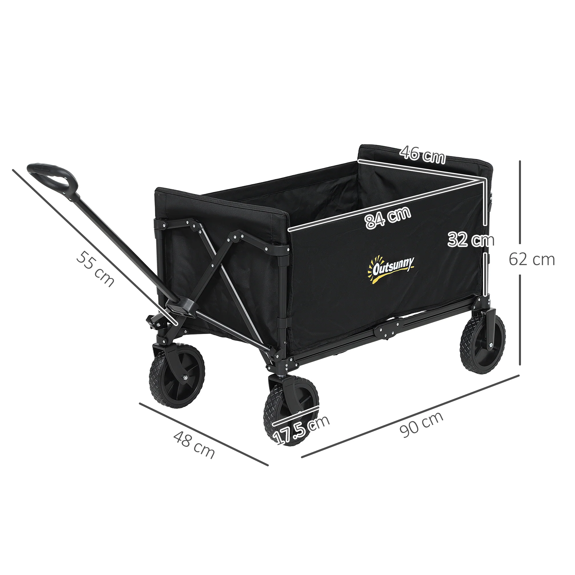 Outsunny 120L Folding Collapsible Wagon With Adjustable Handle, Grey - Image 5
