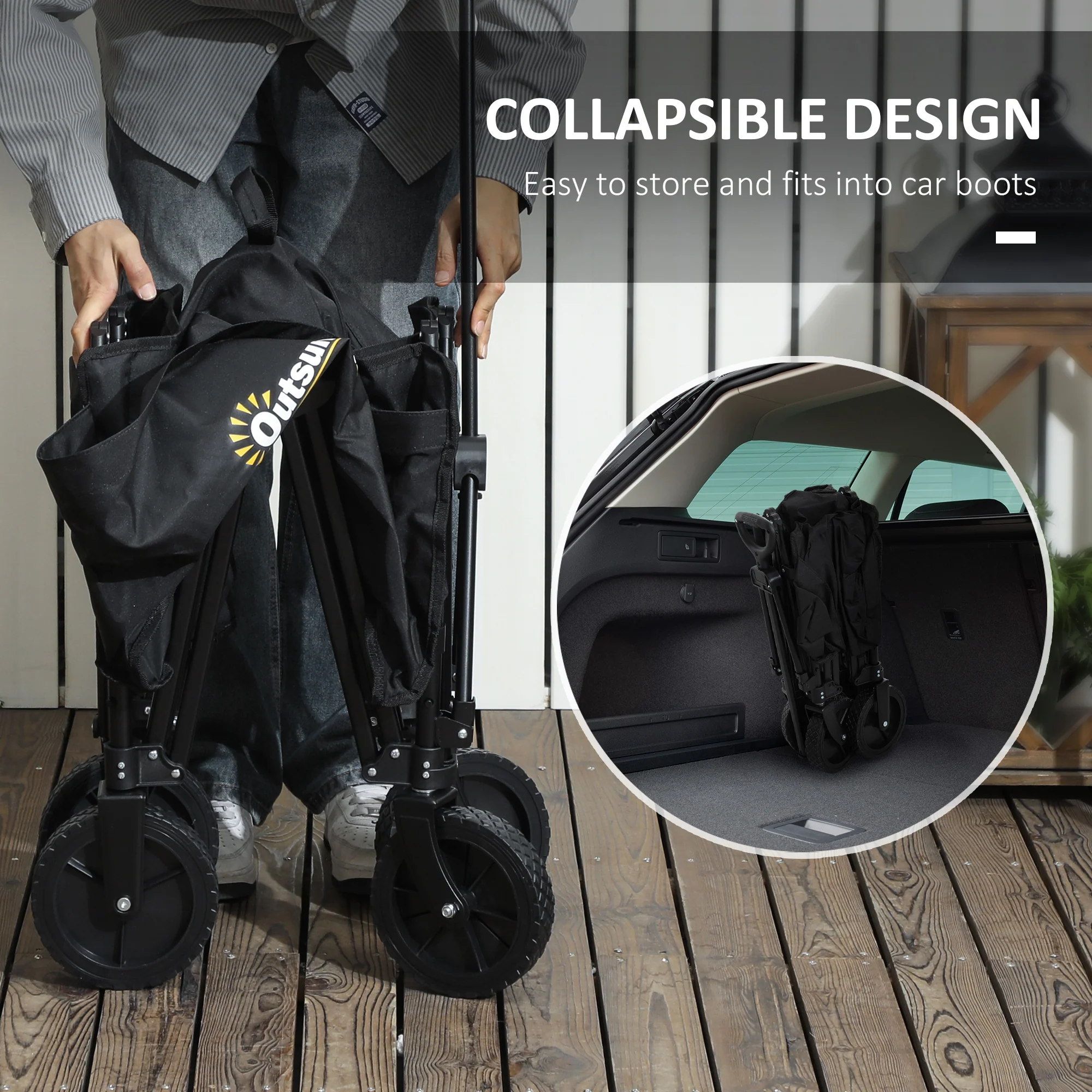 Outsunny 120L Folding Collapsible Wagon With Adjustable Handle, Grey - Image 6