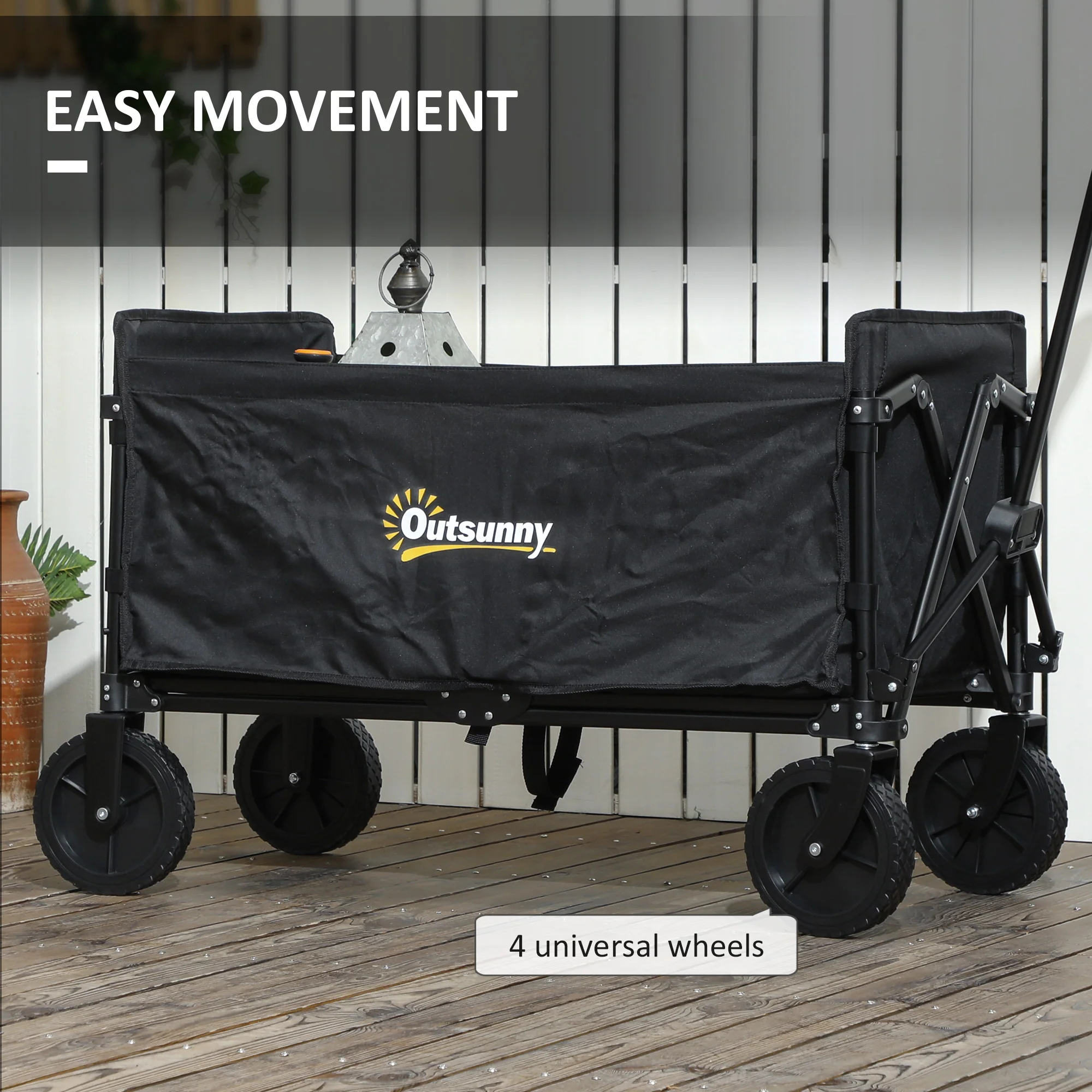 Outsunny 120L Folding Collapsible Wagon With Adjustable Handle, Grey - Image 7