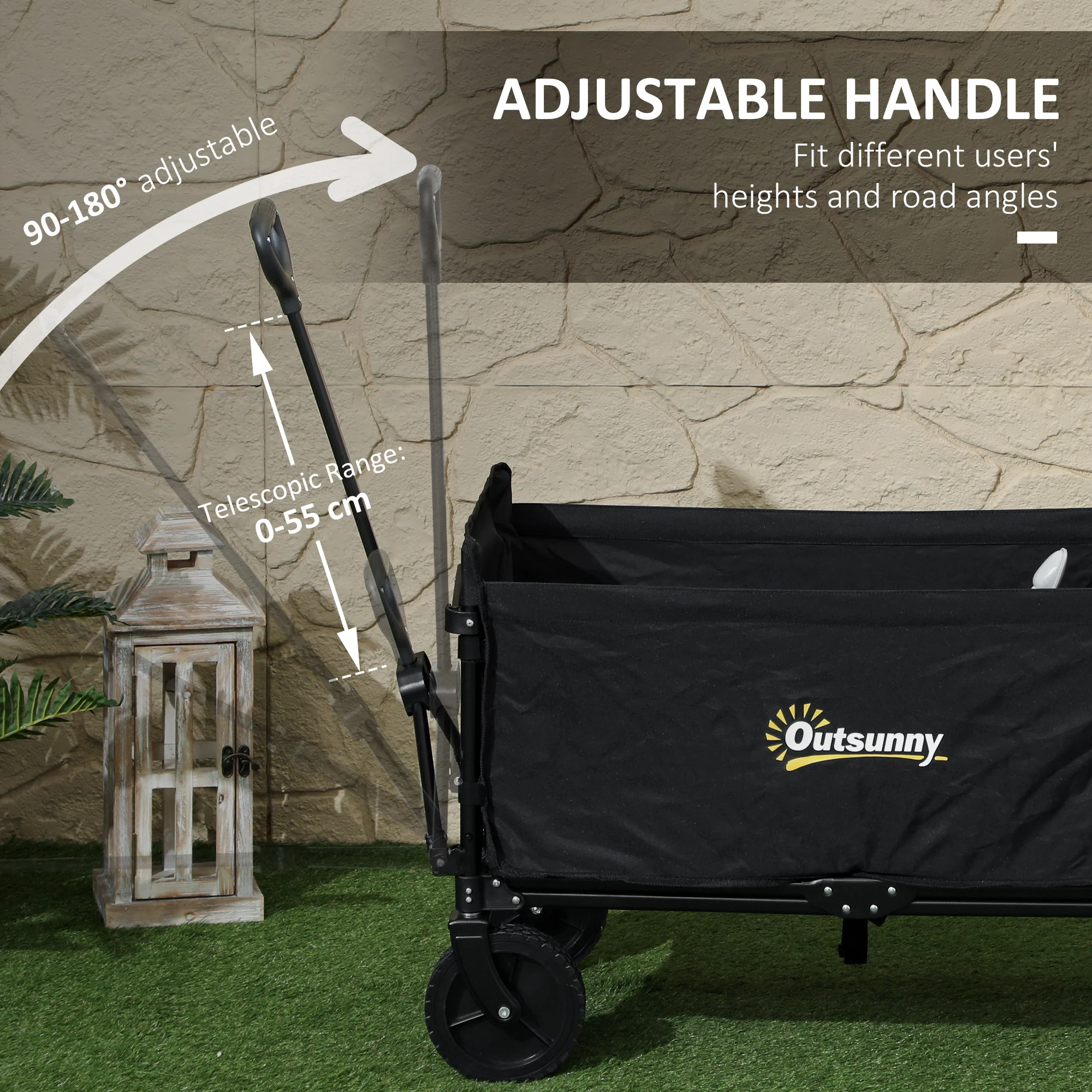 Outsunny 120L Folding Collapsible Wagon With Adjustable Handle, Grey - Image 8