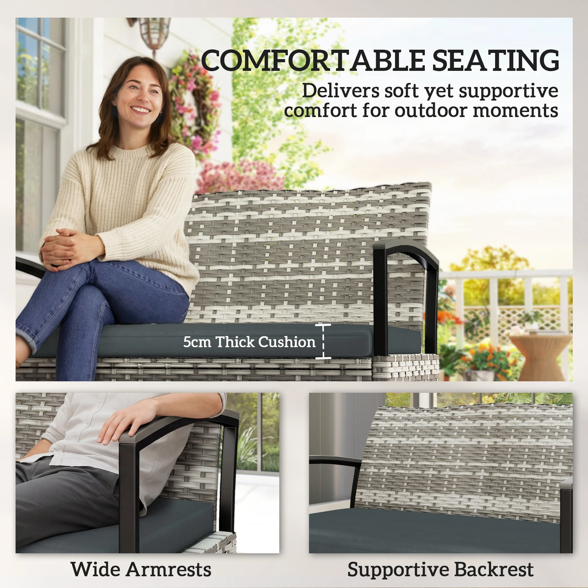 Outsunny 125L Garden Storage Bench, 2 Seater PE Rattan Outdoor Bench - Image 5