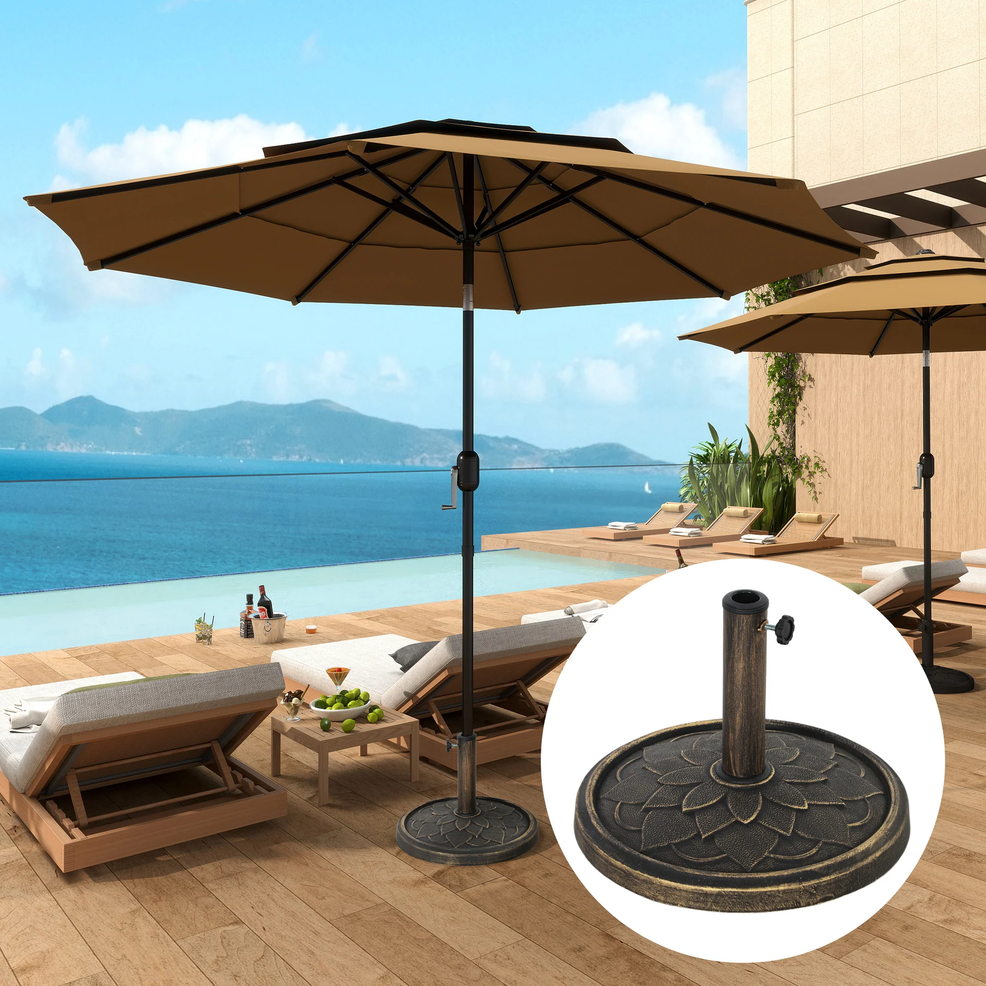 Outsunny 12kg Resin Garden Parasol Base Sun Umbrella Base, Bronze Tone - Image 2