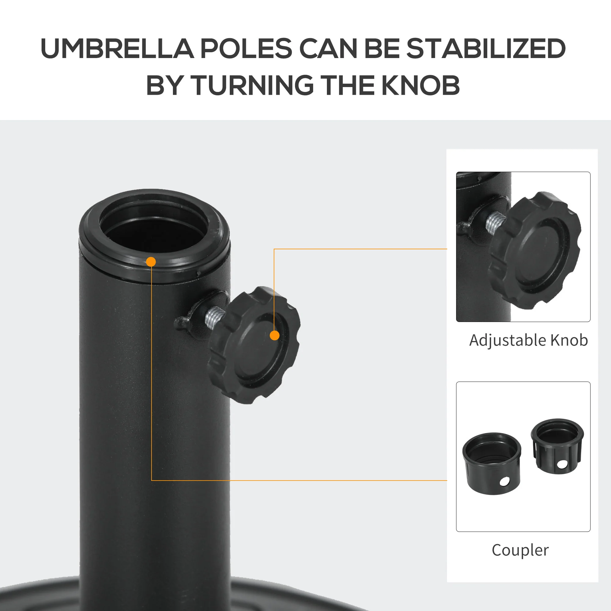 Outsunny 13 Kg Patio Umbrella Base Stand, Concrete Umbrella Holder, Black - Image 4