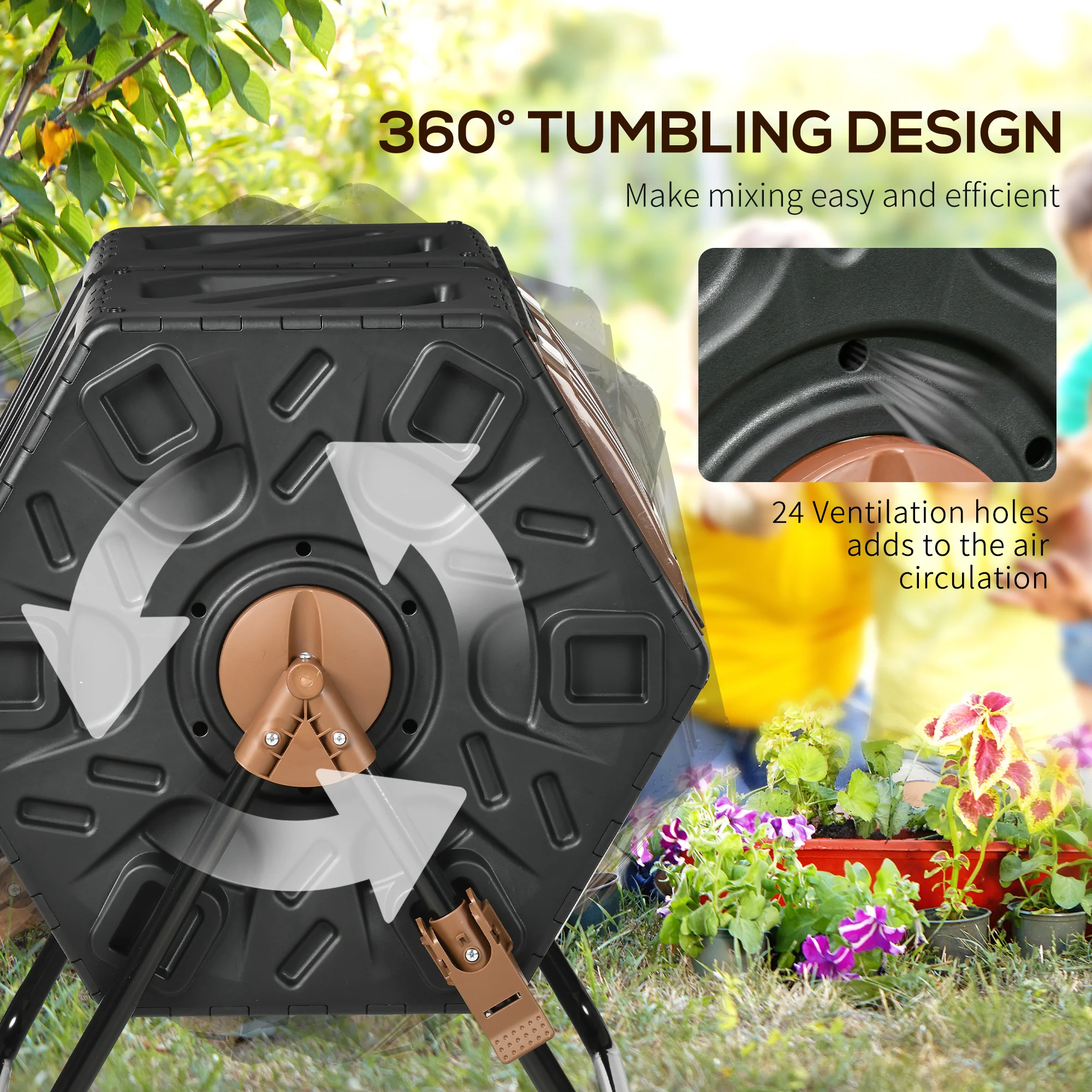 Outsunny 130L Compost Bin Dual Chamber Rotating Composter w/ Ventilation Holes - Image 4