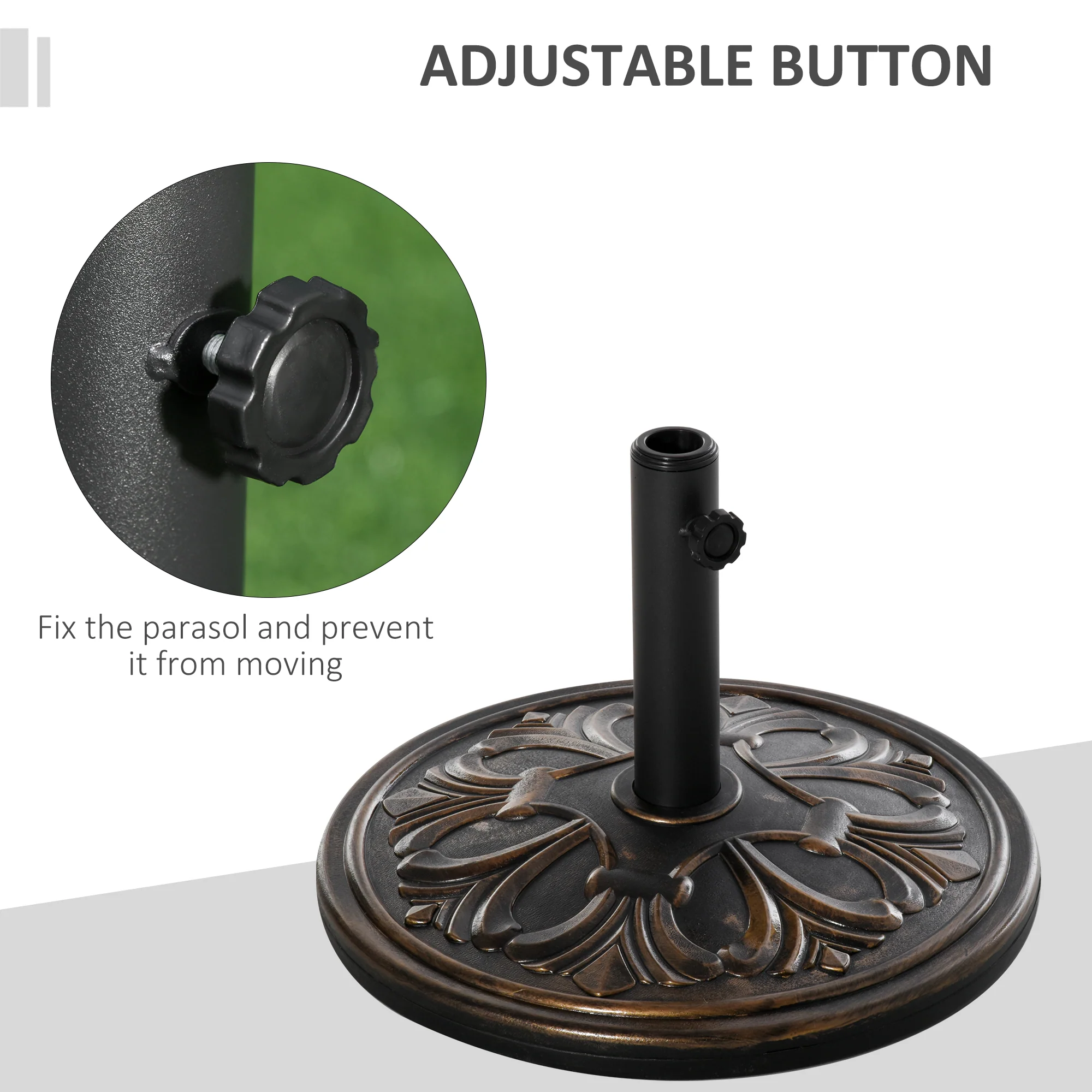 Outsunny 13KG Round Parasol Base Heavy Duty Cement Stand Umbrella Holder Bronze - Image 3