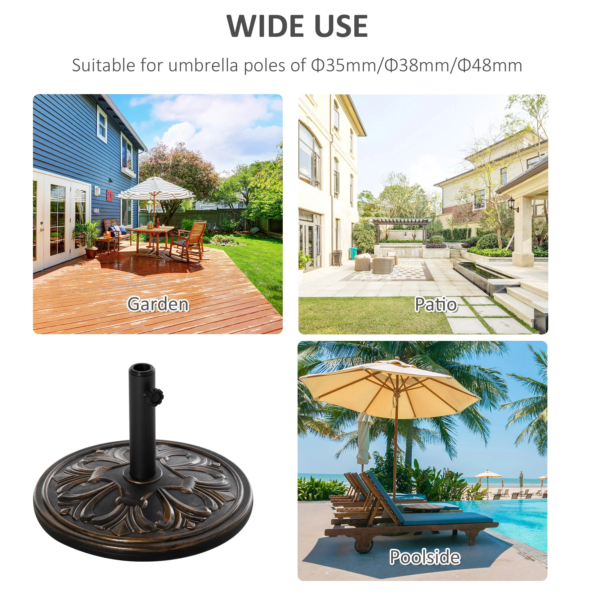 Outsunny 13KG Round Parasol Base Heavy Duty Cement Stand Umbrella Holder Bronze - Image 6