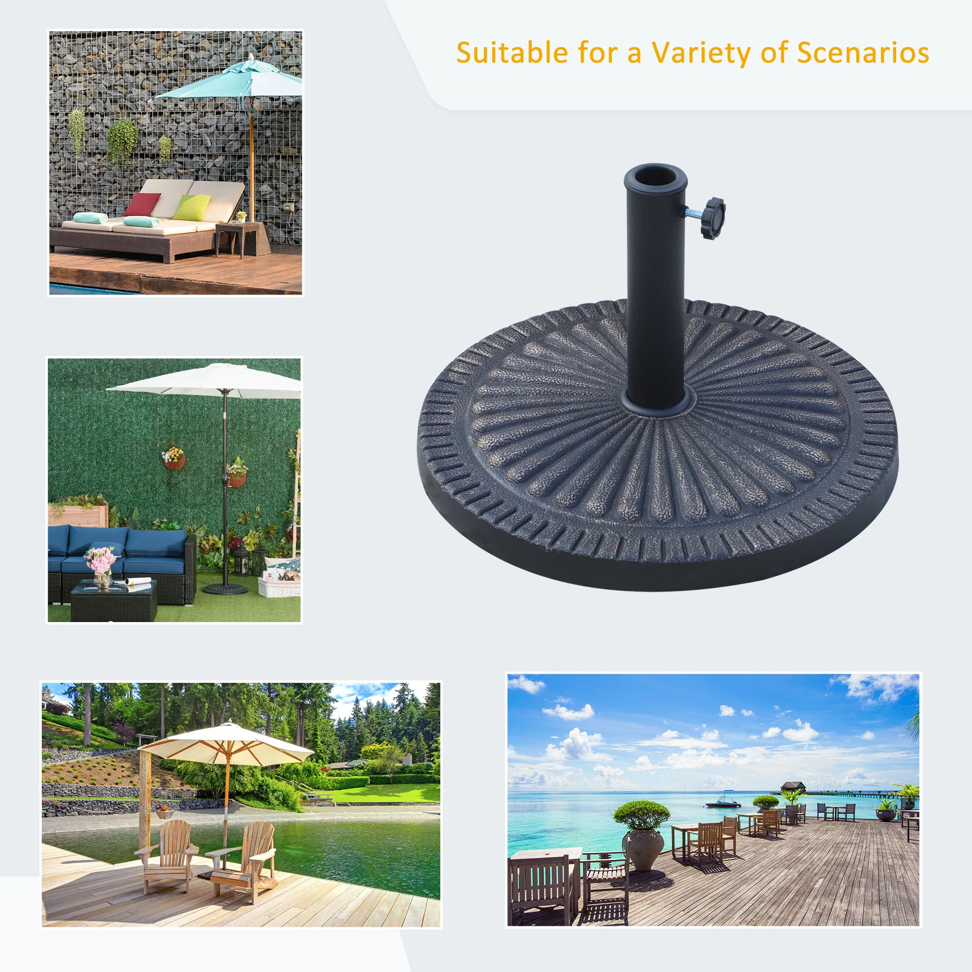 Outsunny 14kg Garden Parasol Base, Round Resin Sun Umbrella Base, Bronze - Image 3