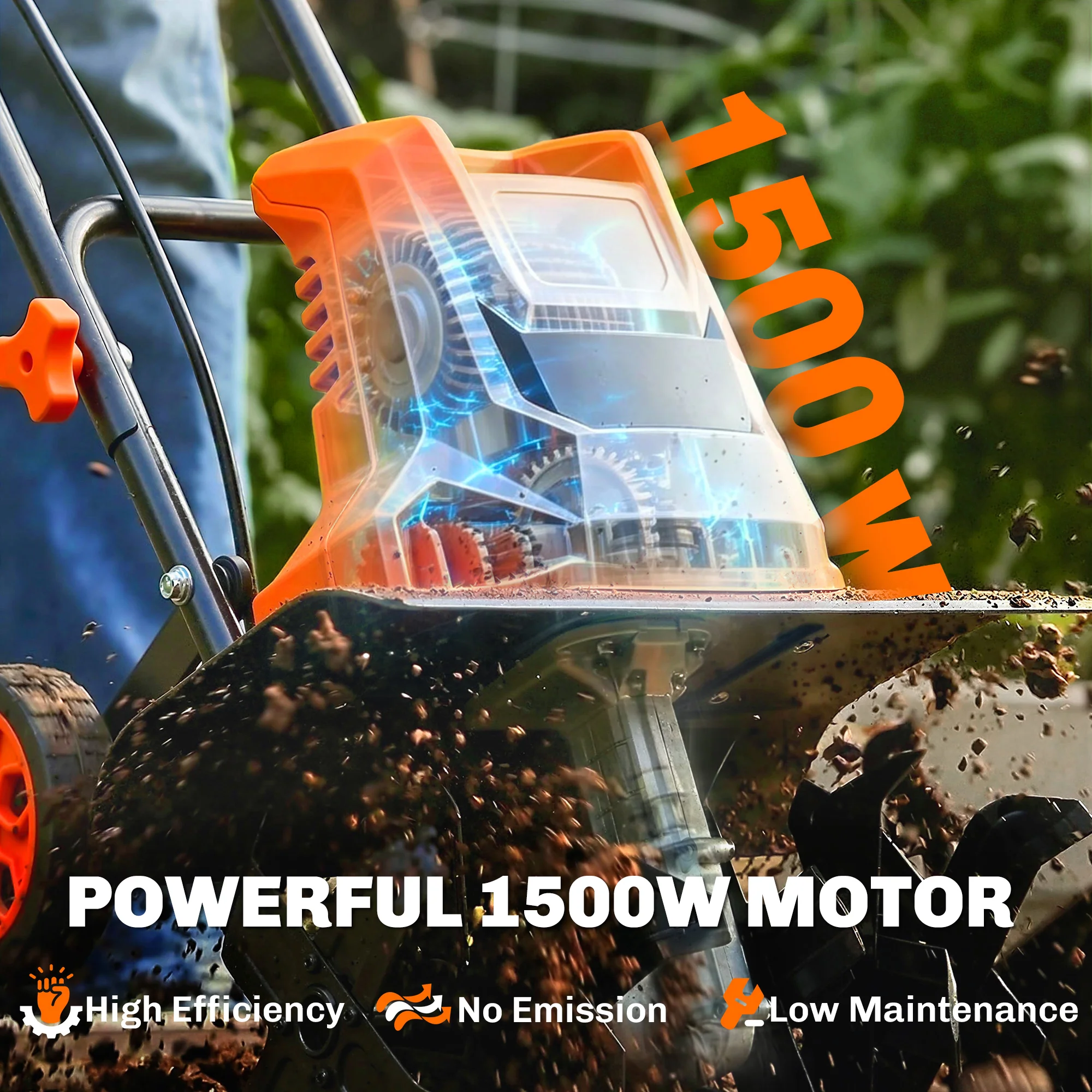 Outsunny 1500W Electric Tiller With 40cm Working Width, 20cm Tilling Depth - Image 3