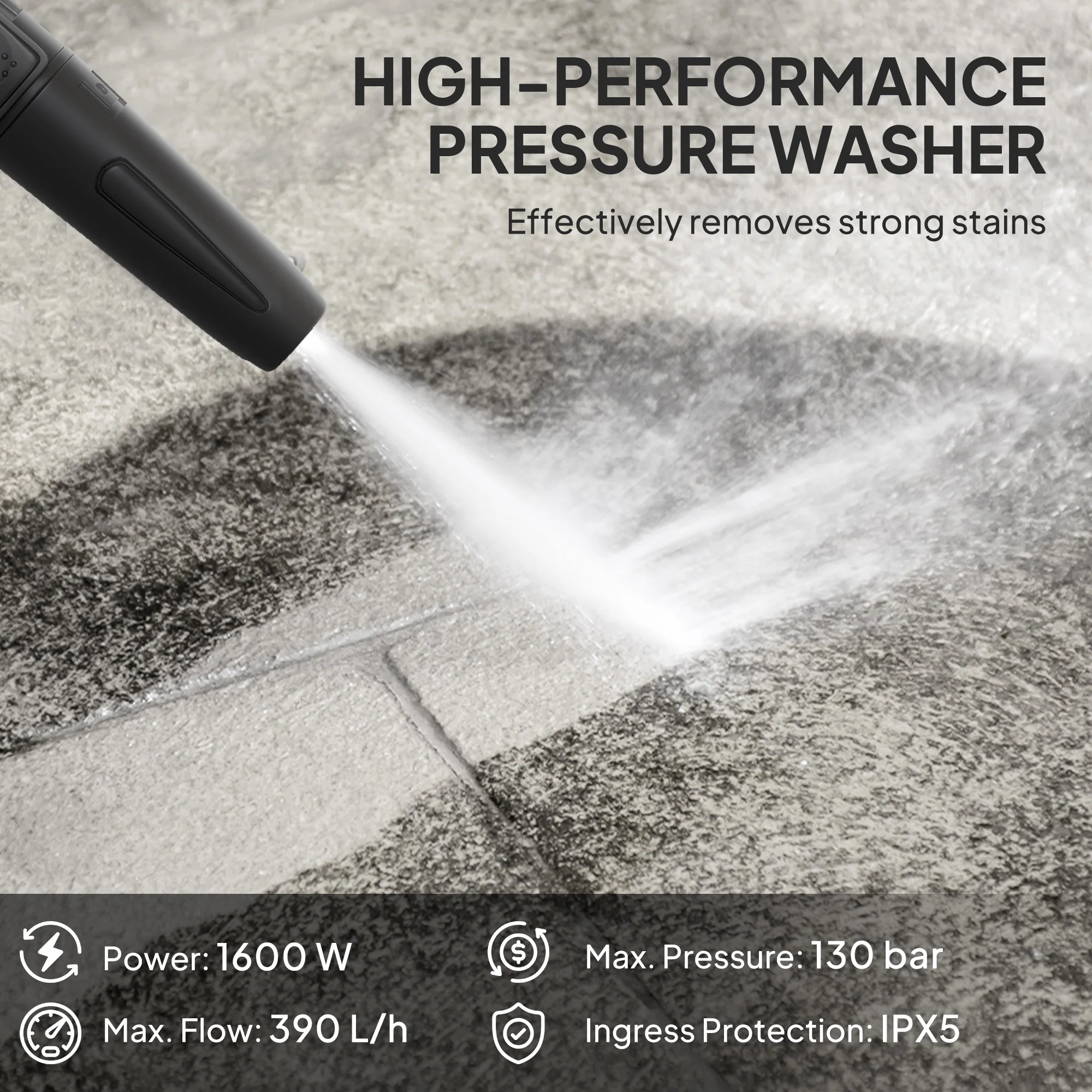 Outsunny 1600W Power Washer 130 Bar Pressure Washer 6M Hose, Nozzle, Green - Image 3