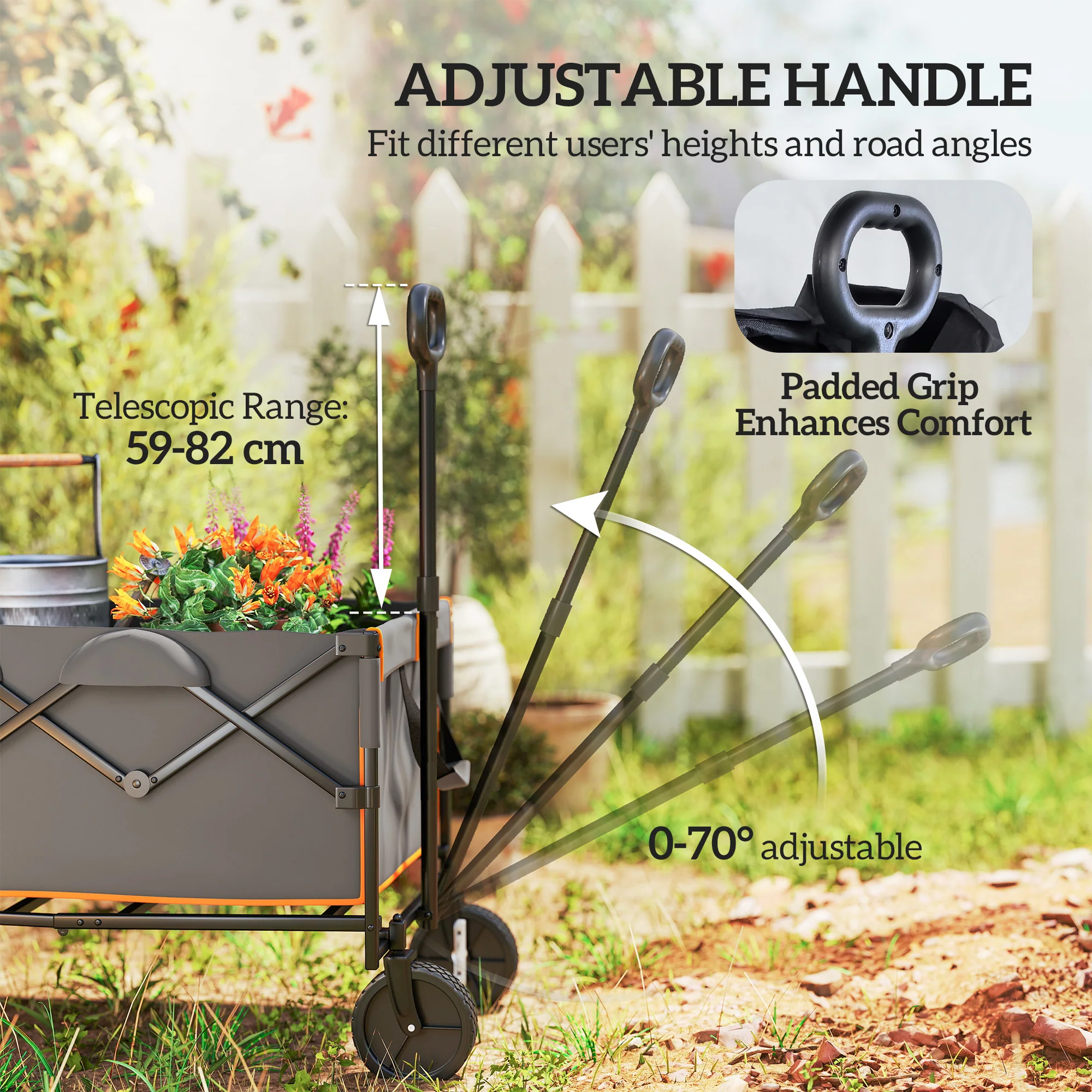 Outsunny 160L Folding Trolley Cart W/ Adjustable Handle - Image 8