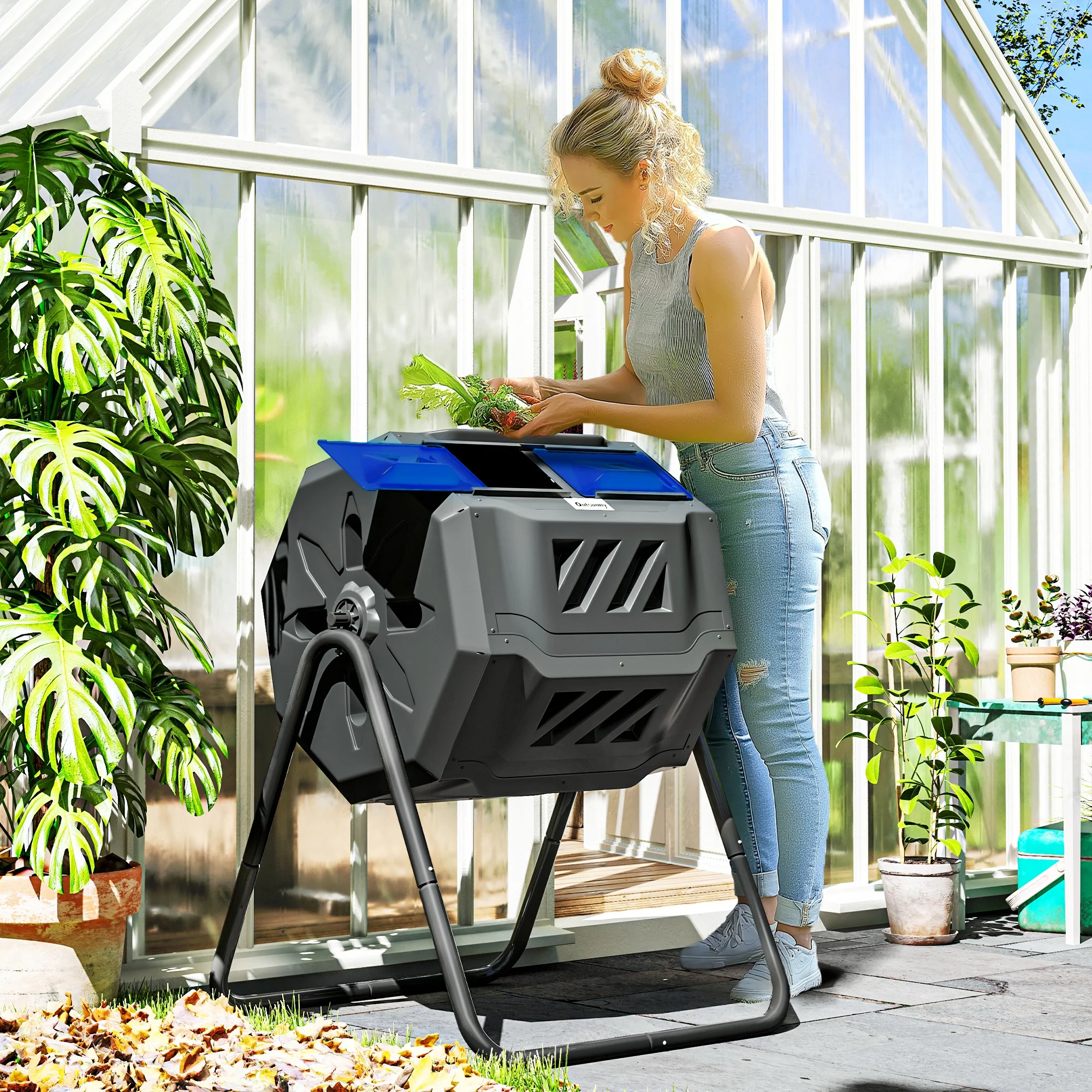 Outsunny 160L Outdoor Tumbling Compost Bin With Dual Chamber - Image 11