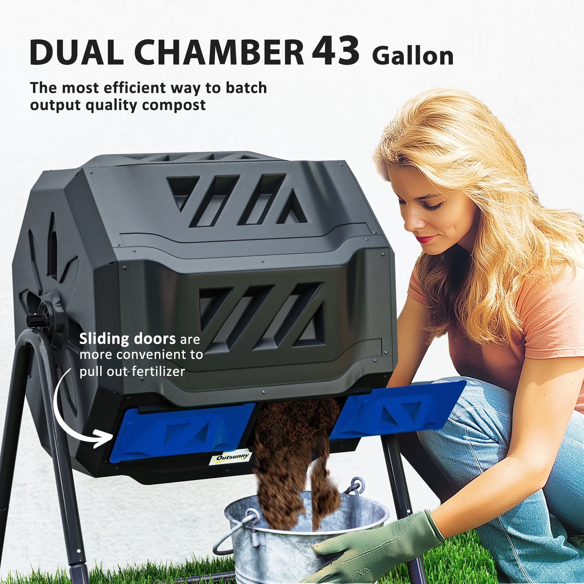 Outsunny 160L Outdoor Tumbling Compost Bin With Dual Chamber - Image 12