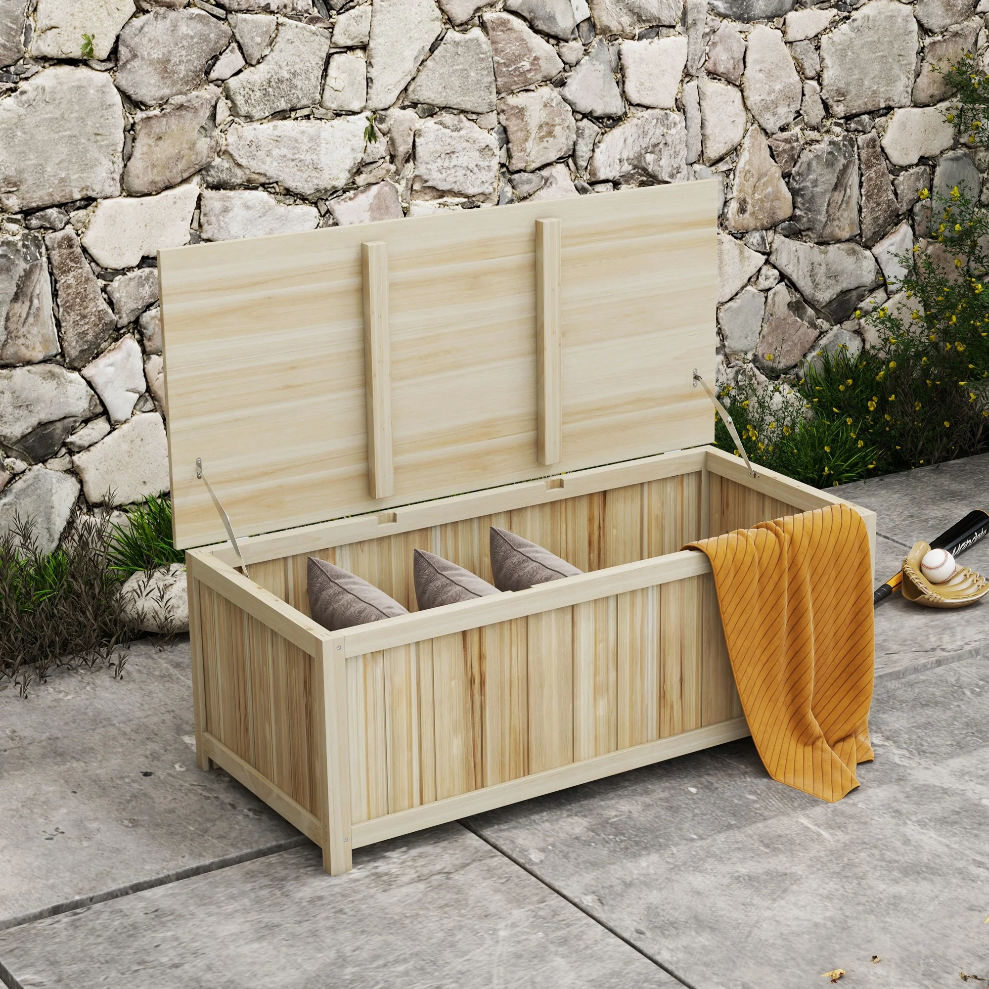 Outsunny 172 Litre Outdoor Storage Box, Wooden terrace Box, Natural - Image 2
