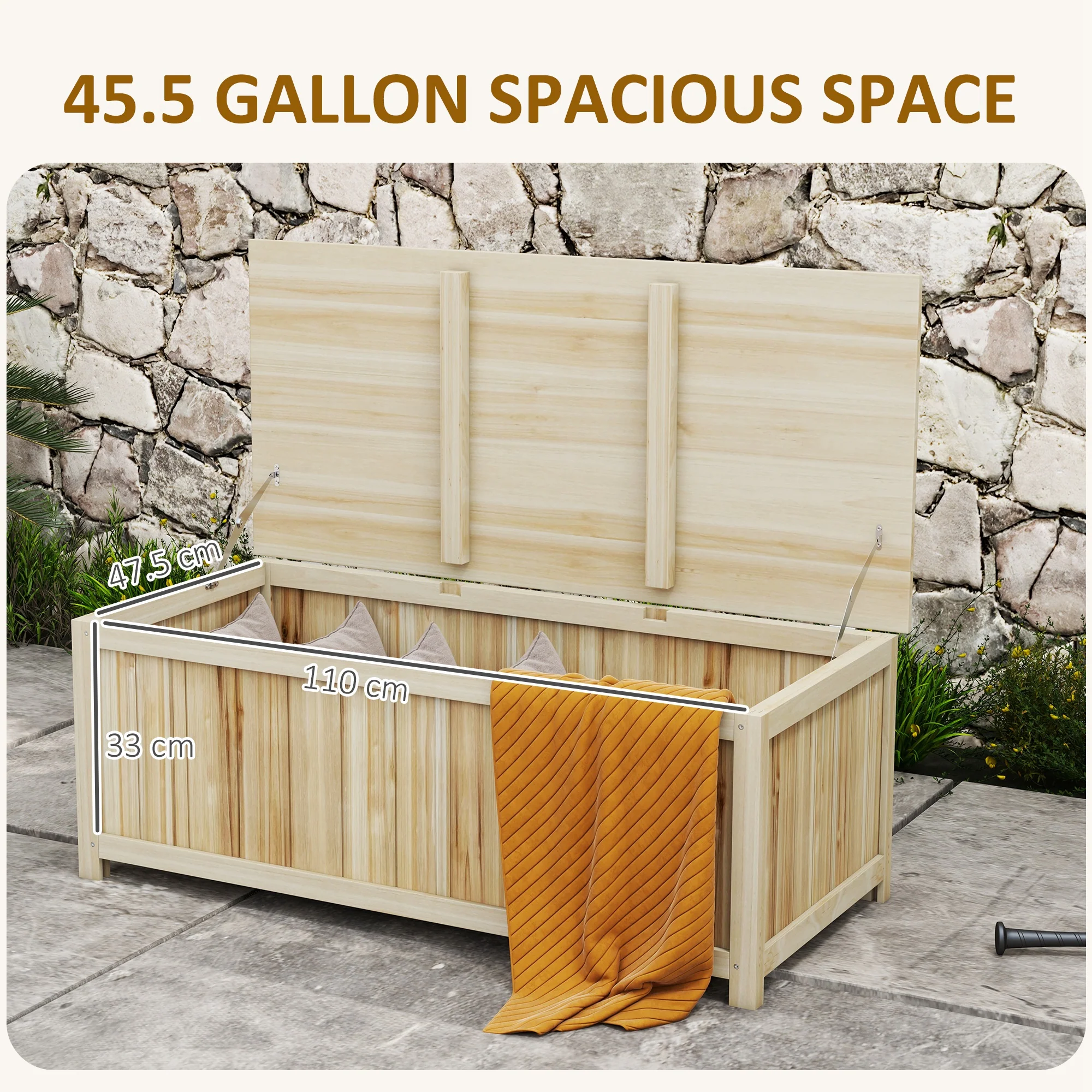 Outsunny 172 Litre Outdoor Storage Box, Wooden terrace Box, Natural - Image 3