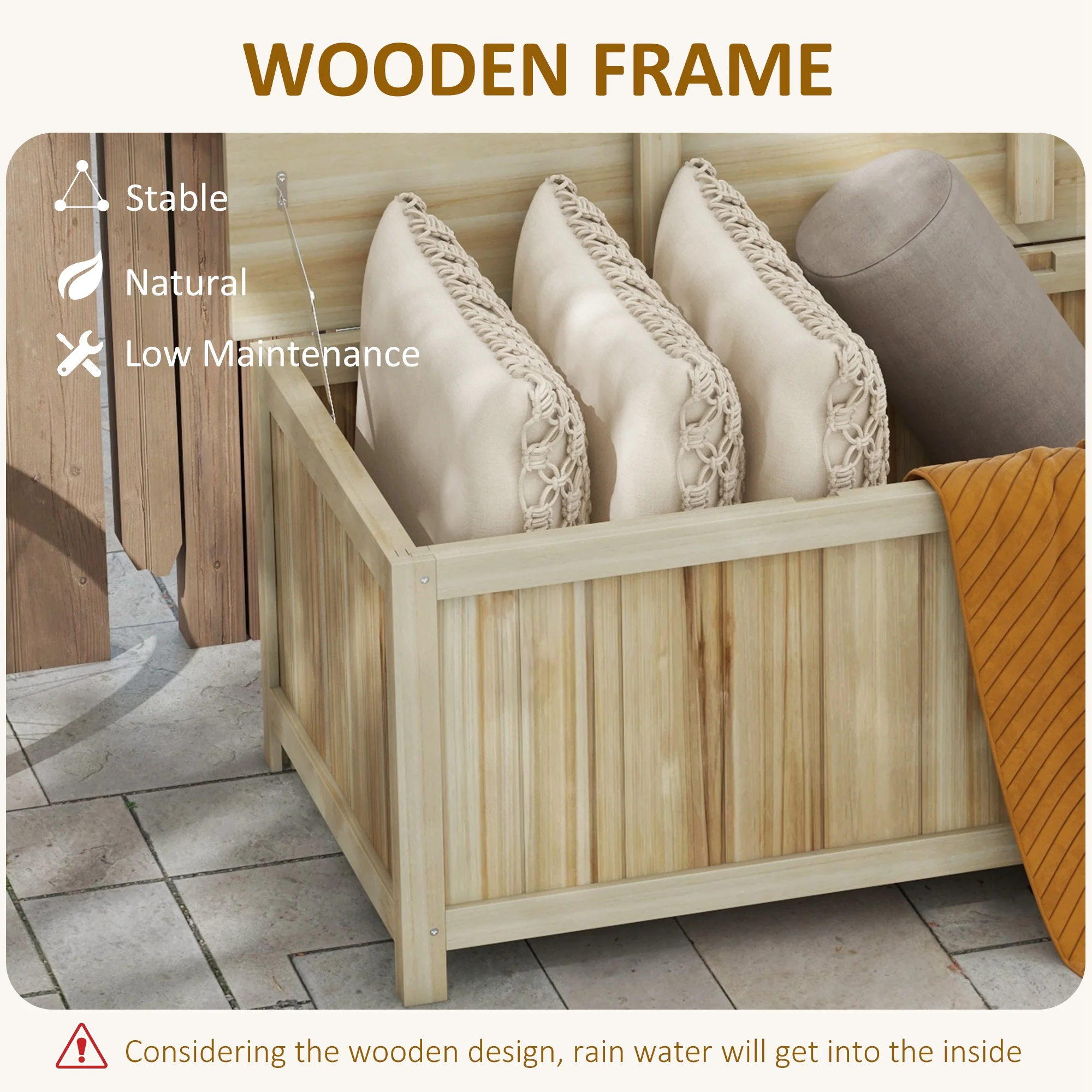 Outsunny 172 Litre Outdoor Storage Box, Wooden terrace Box, Natural - Image 6