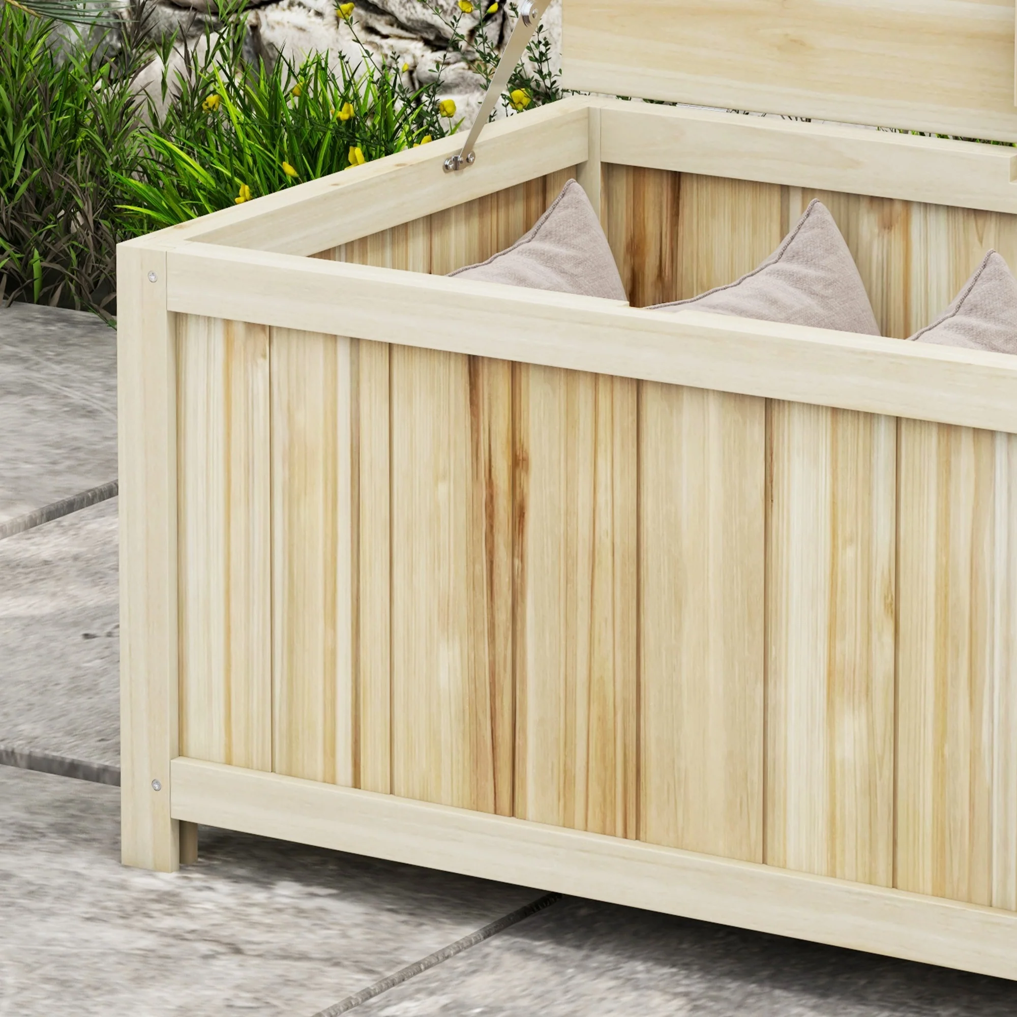 Outsunny 172 Litre Outdoor Storage Box, Wooden terrace Box, Natural - Image 7