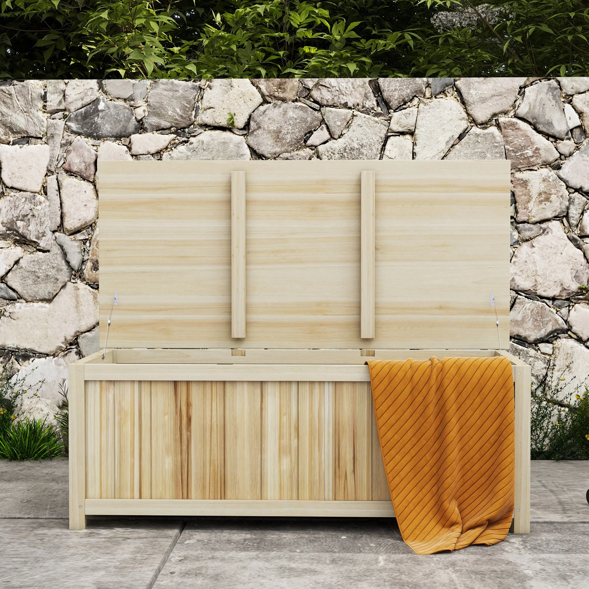 Outsunny 172 Litre Outdoor Storage Box, Wooden terrace Box, Natural - Image 8