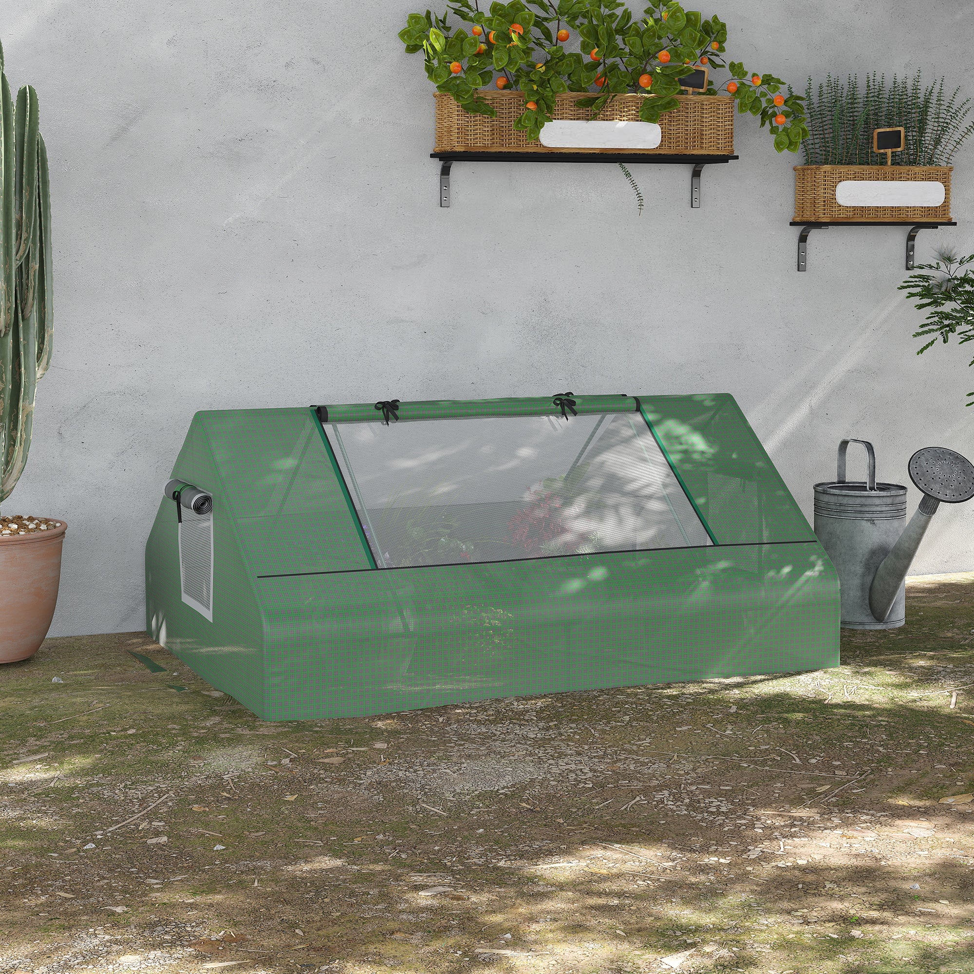 Outsunny 180 x 140 x 80cm Portable Mini Greenhouse with Zipped Windows, Green - Image 2