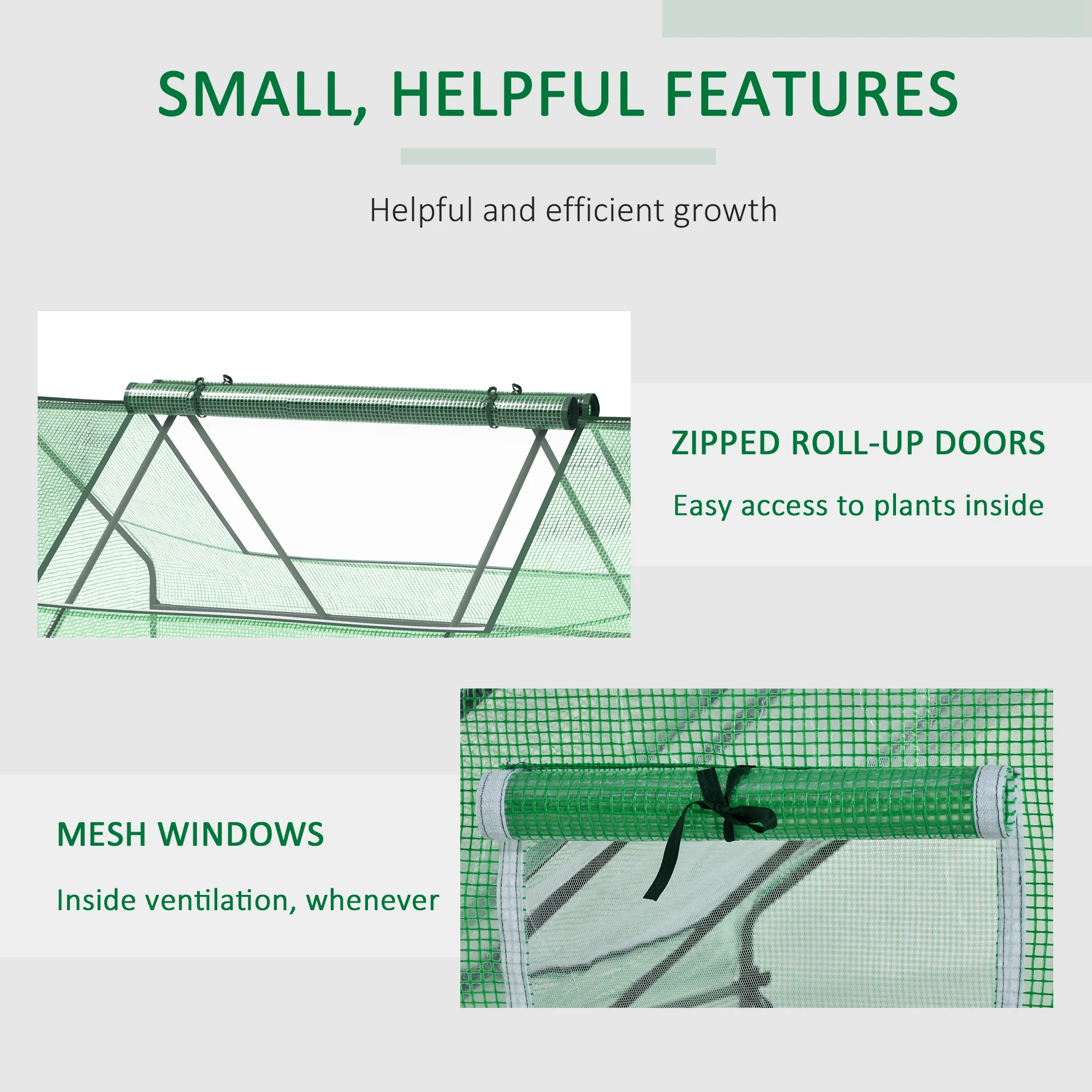 Outsunny 180 x 140 x 80cm Portable Mini Greenhouse with Zipped Windows, Green - Image 3