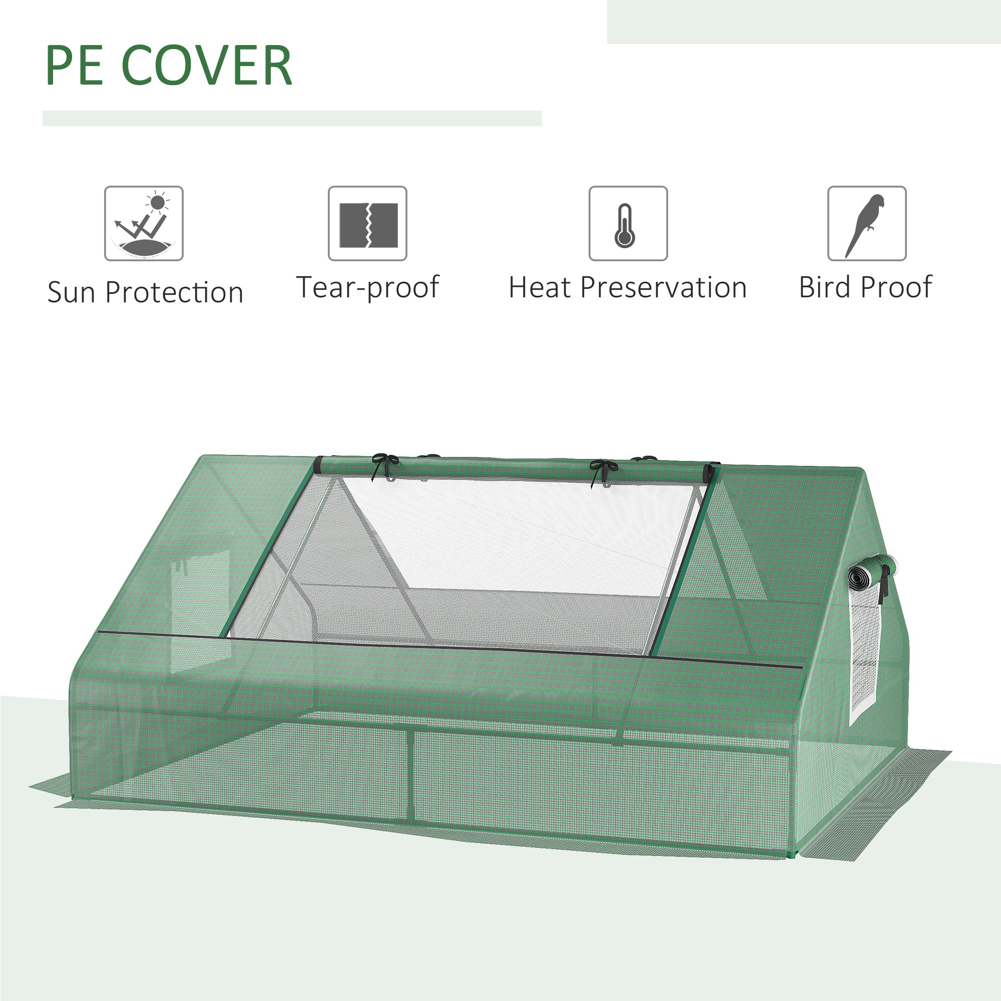 Outsunny 180 x 140 x 80cm Portable Mini Greenhouse with Zipped Windows, Green - Image 4