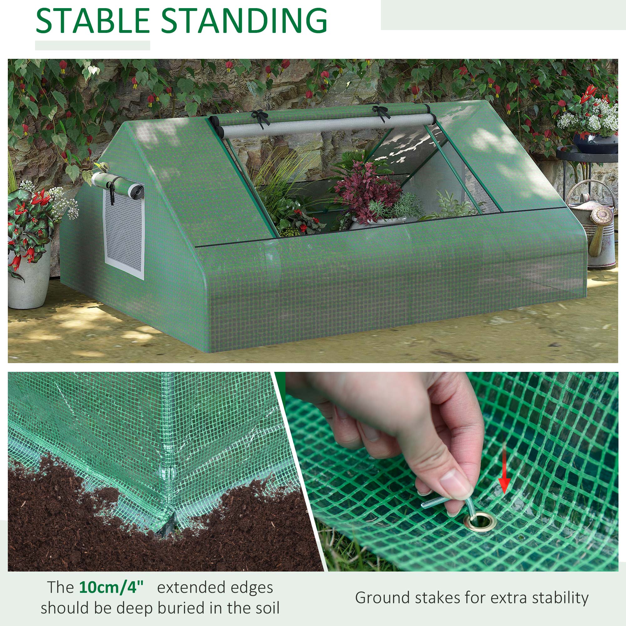 Outsunny 180 x 140 x 80cm Portable Mini Greenhouse with Zipped Windows, Green - Image 5