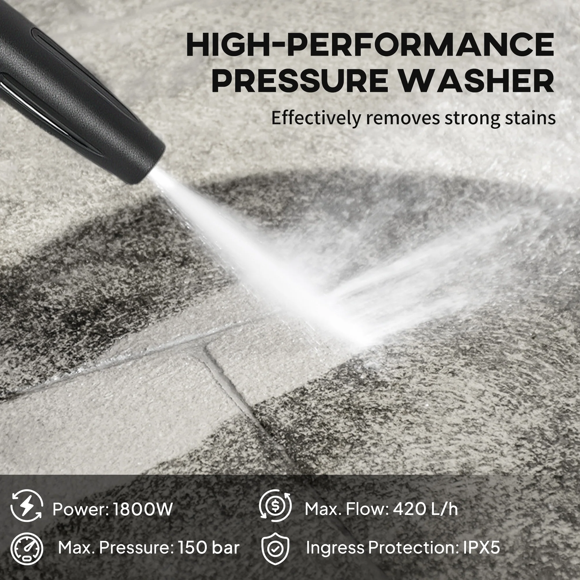 Outsunny 1800 W Power Washer 150 Bar Pressure With Adjustable Nozzle, Red - Image 3