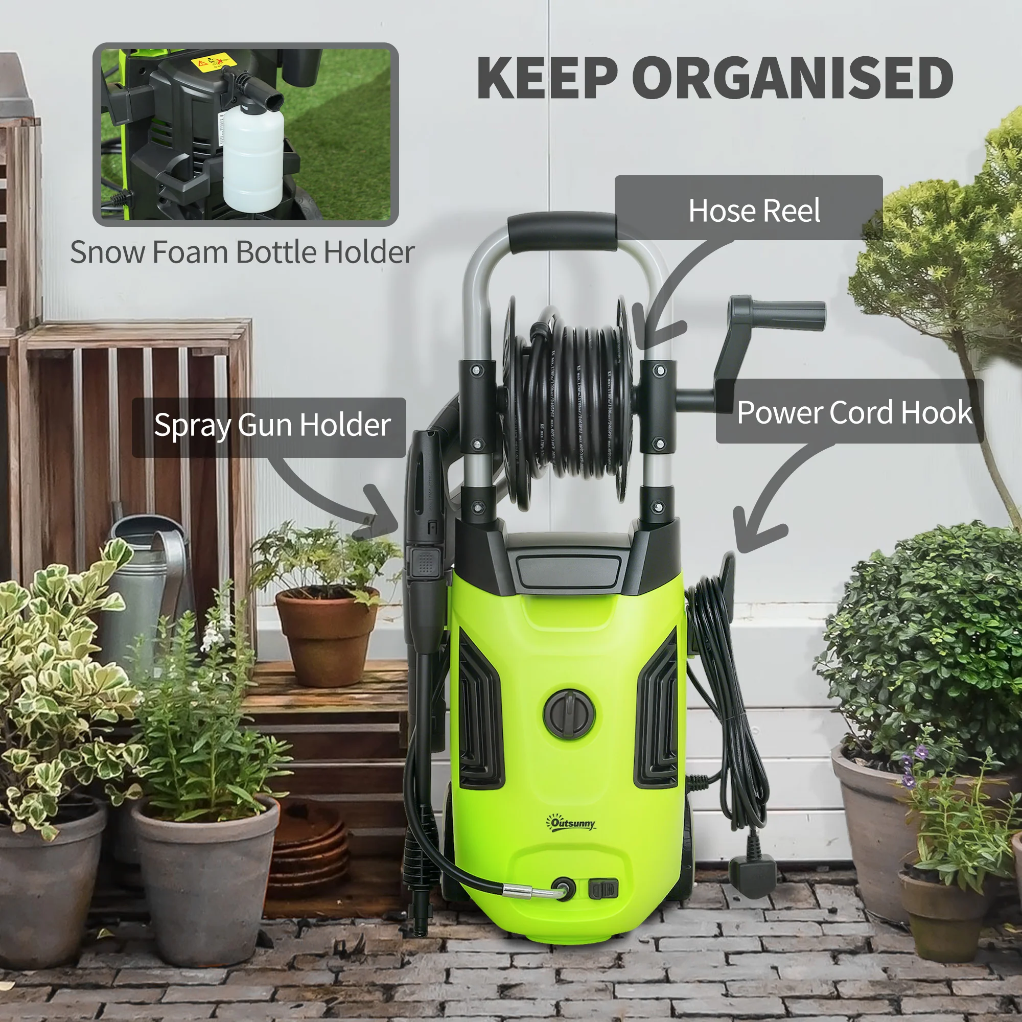 Outsunny 1800W Power Washer 150 Bar Pressure 6M Hose And Hose Reel - Image 16