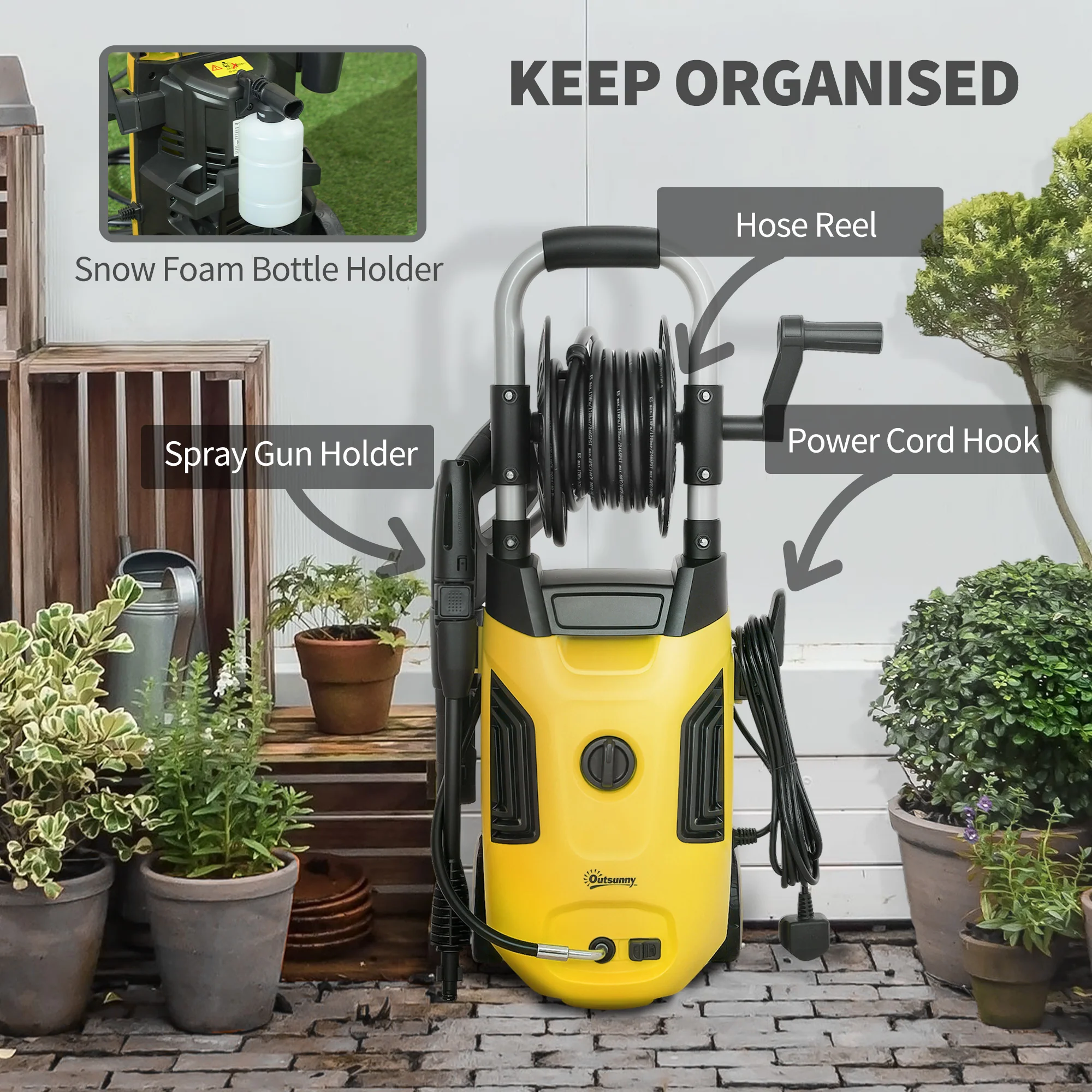 Outsunny 1800W Power Washer 150 Bar Pressure 6M Hose And Hose Reel - Image 25