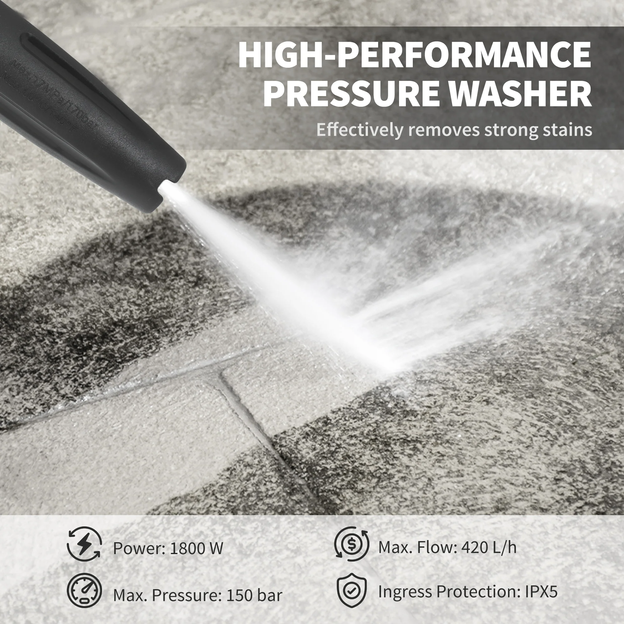 Outsunny 1800W Power Washer 150 Bar Pressure 6M Hose And Hose Reel - Image 3