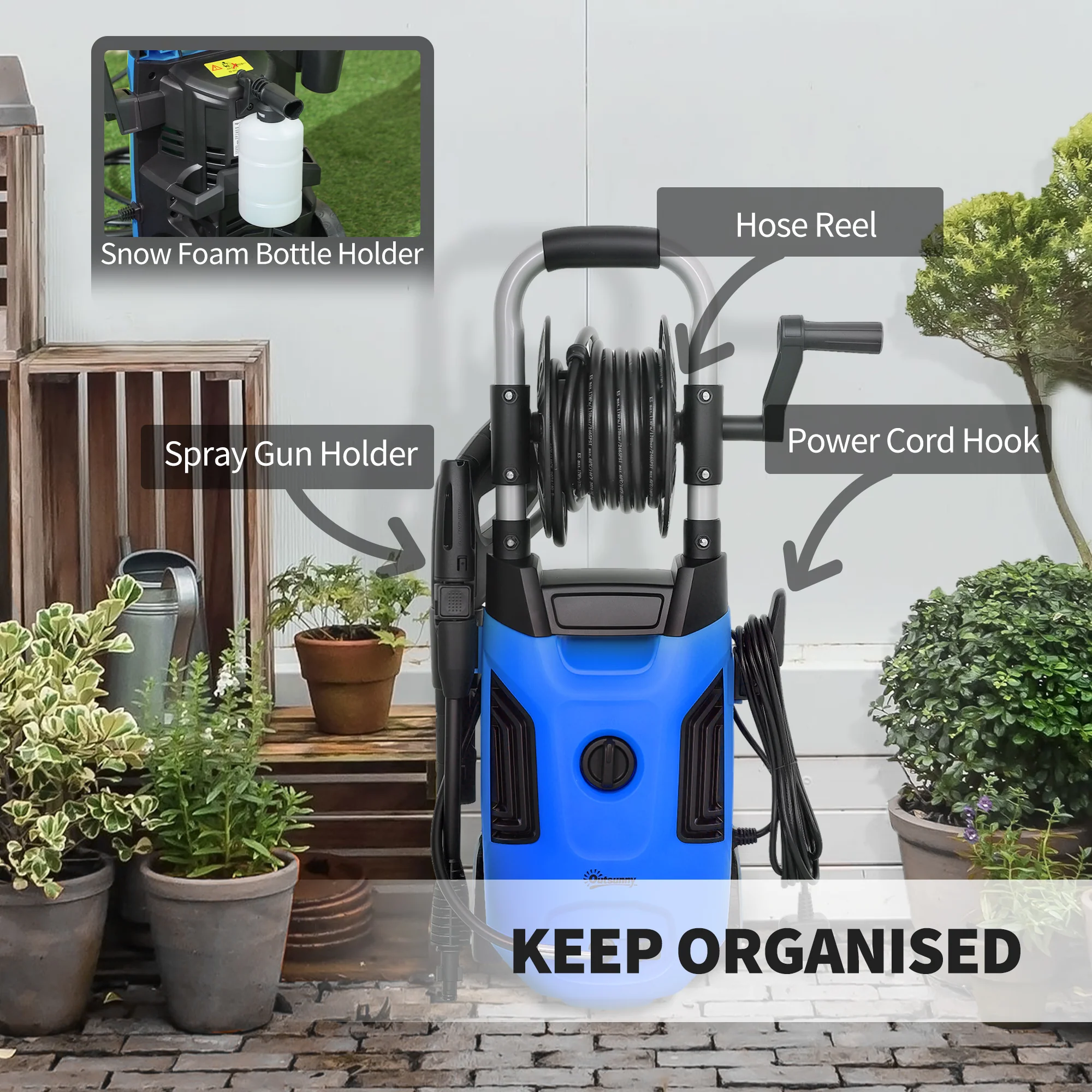 Outsunny 1800W Power Washer 150 Bar Pressure 6M Hose And Hose Reel - Image 7