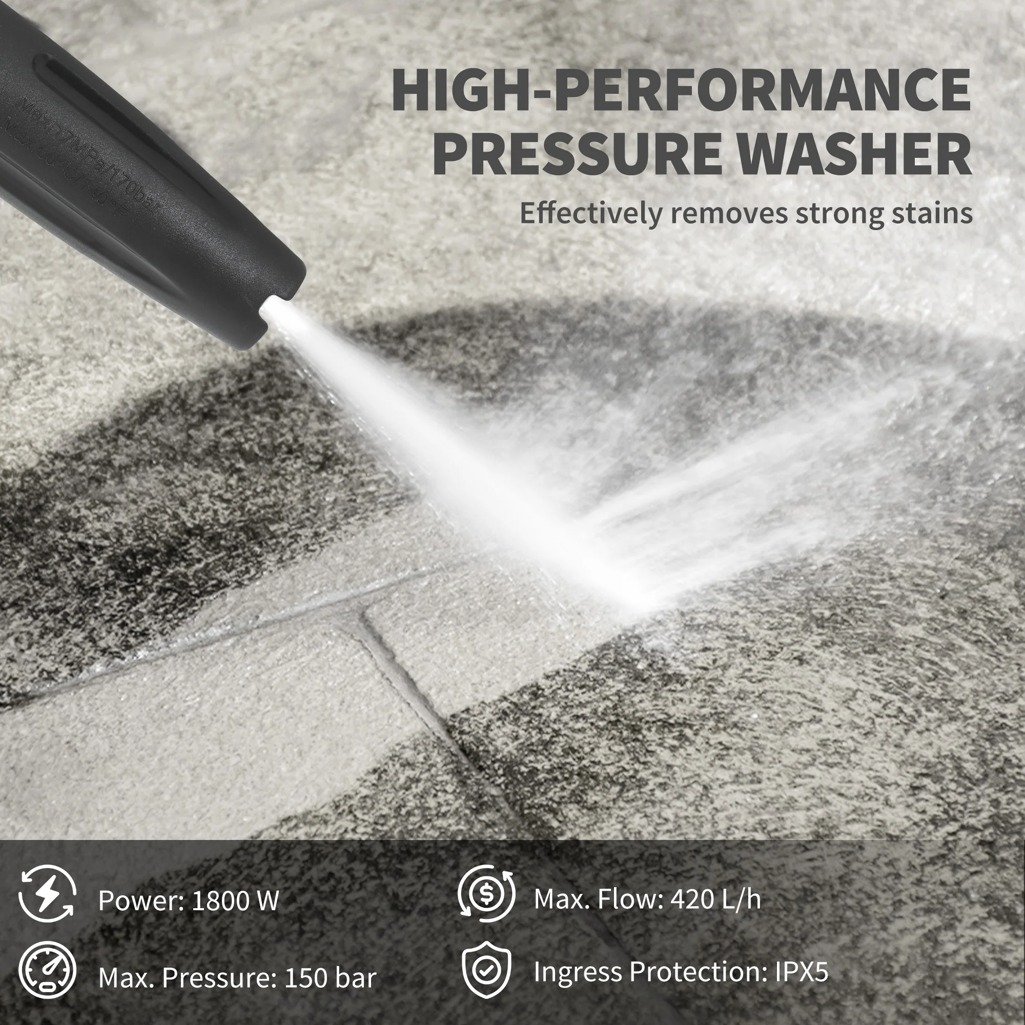 Outsunny 1800W Power Washer 150 Bar Pressure With Adjustable Nozzle - Image 12