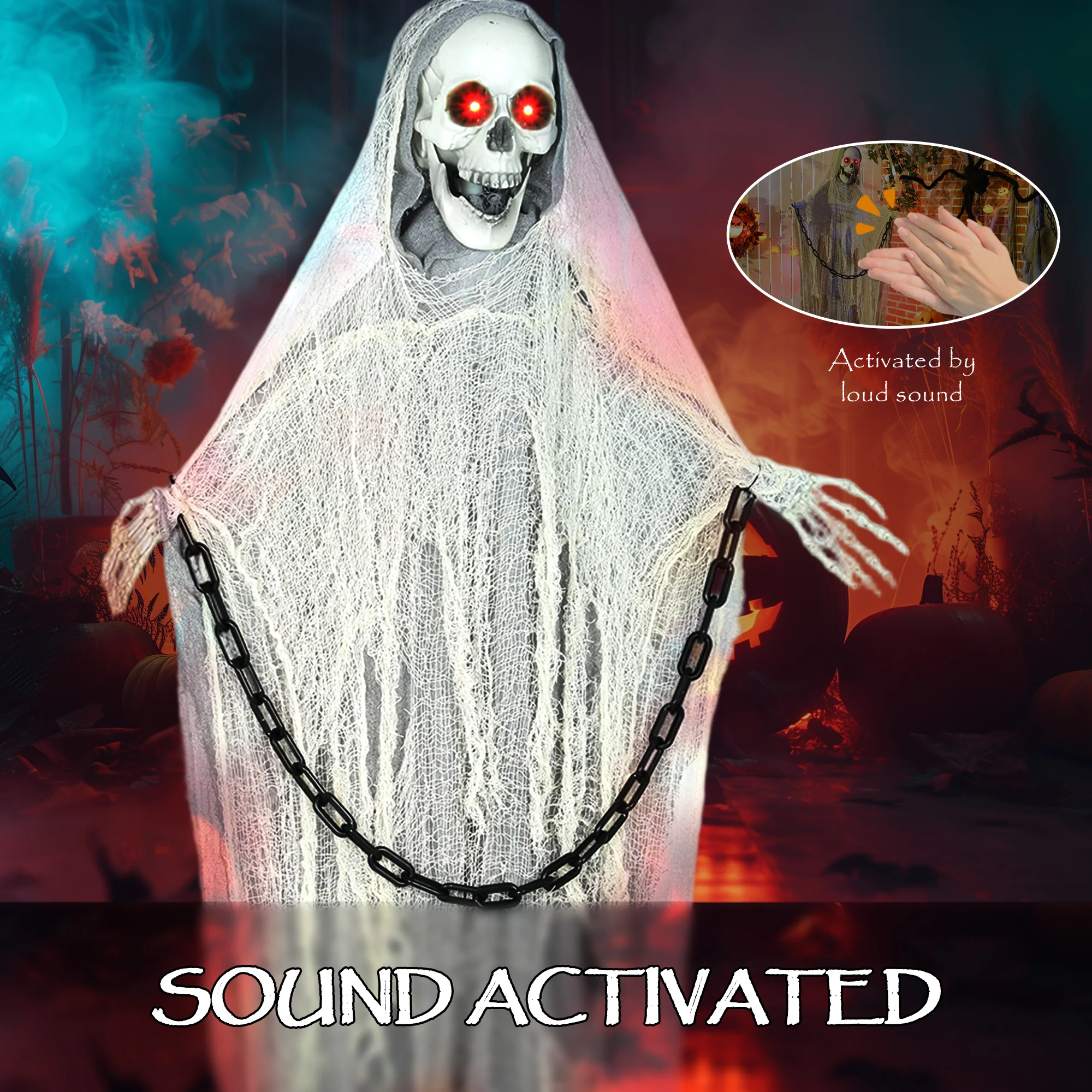 Outsunny 183 cm Life Size Scary Halloween Decorations, Battery Operated - Image 5