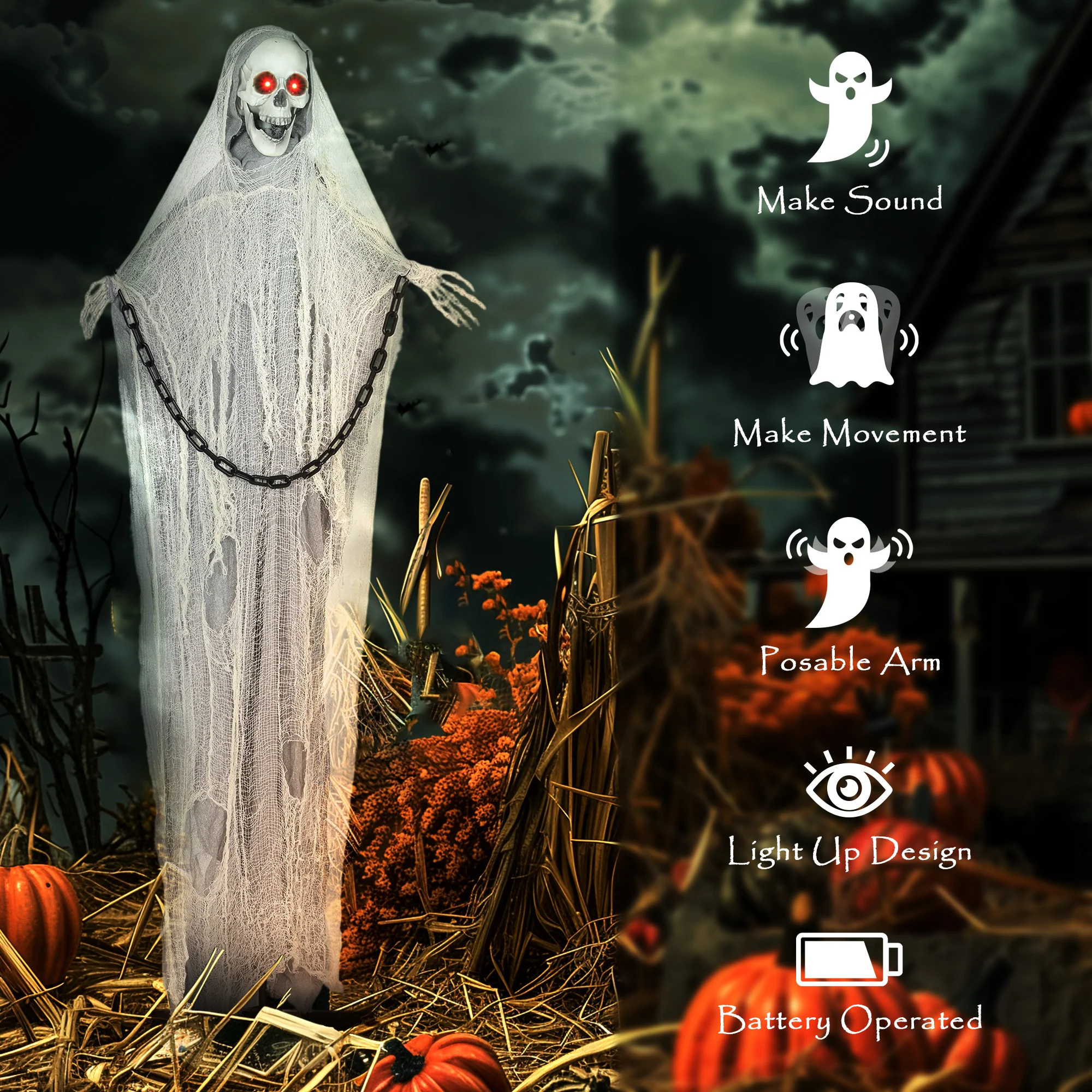 Outsunny 183 cm Life Size Scary Halloween Decorations, Battery Operated - Image 6